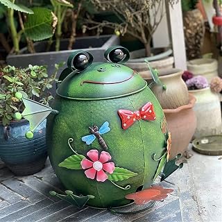 CIRONI Cute Garden Frog Ornaments,Outdoor Animal Frog Trash Can with Lid,Decorative Metal Garbage Can Am Step Waste Bin for Home Patio Yard