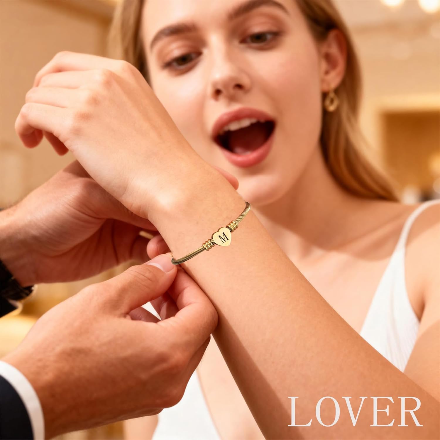 ASCONA Valentines Day Gifts for Her Gold Initial Bracelets for Women Non Tarnish Dainty Stainless Steel Heart Letter A-Z Bracelet Adjustable Cuff Bangle Bracelets for Teen Trendy Cute Bridesmaid Birthday Gifts Jewelry - Image 8