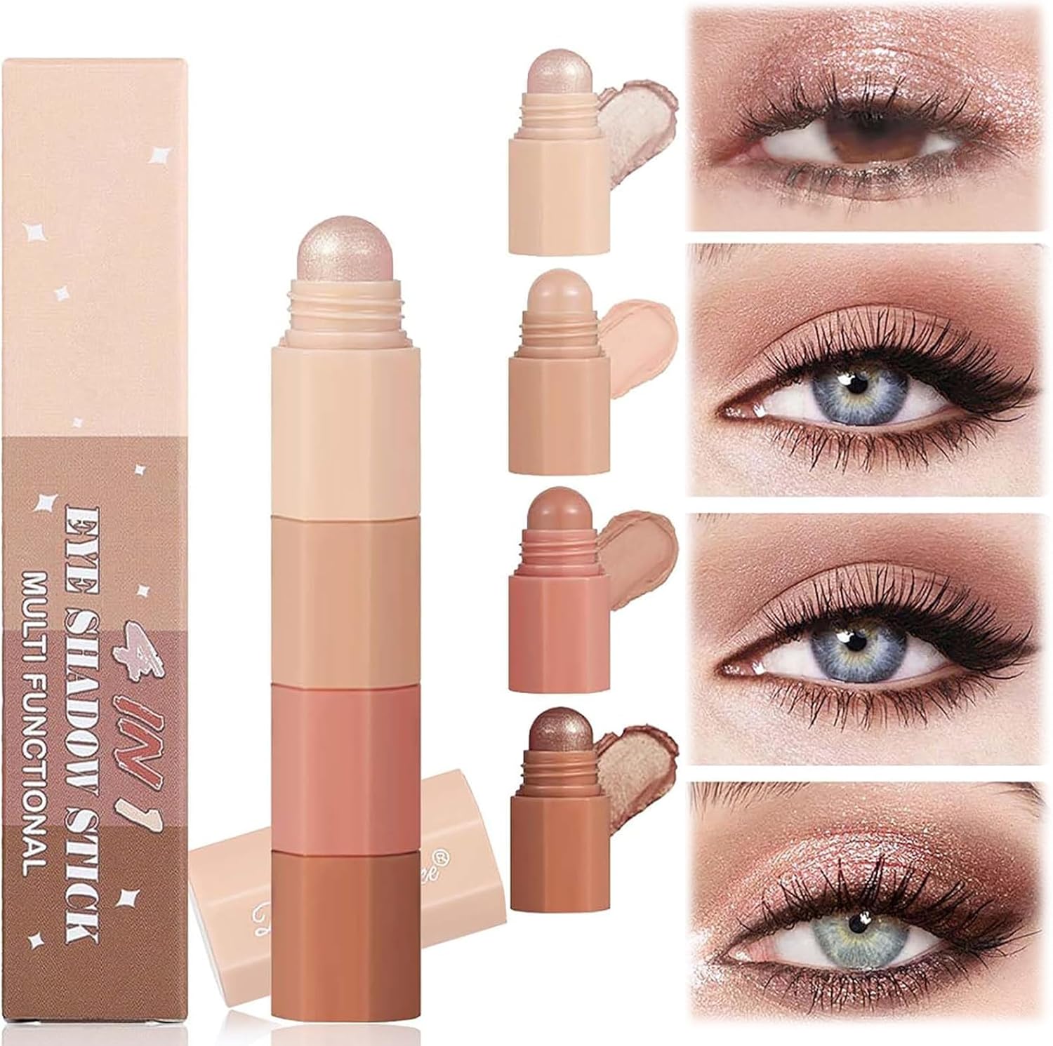 Metallic Glitter Eyeshadow Sticks, 4 Colours Powder Eyeshadow Pencils, Face & Eye Highlighters, Matte Glitter High Pigmented Blended Powder Makeup Set Suitable For Every Woman And Girl