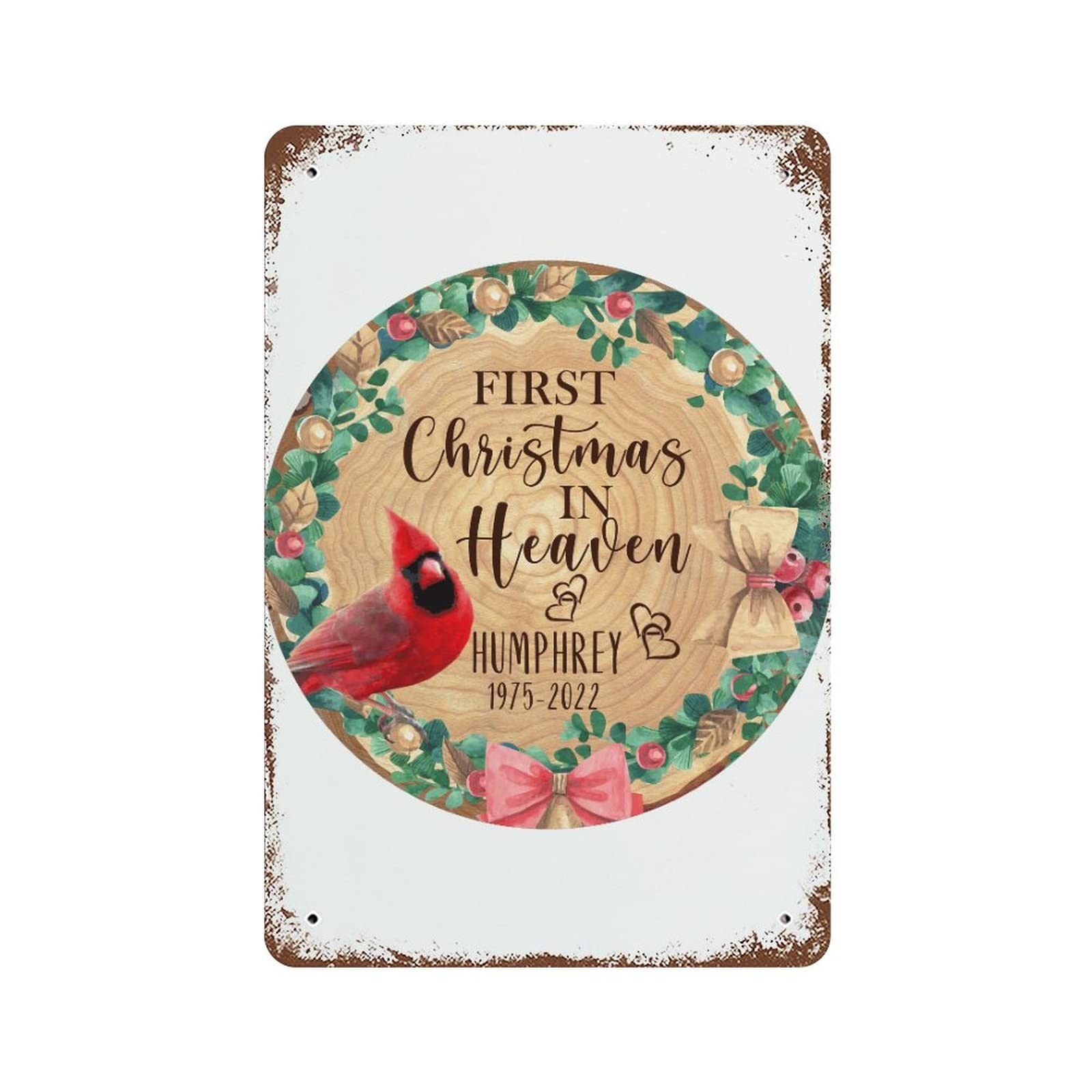 Plaque cardinale en métal First Christmas in Heaven finition premium