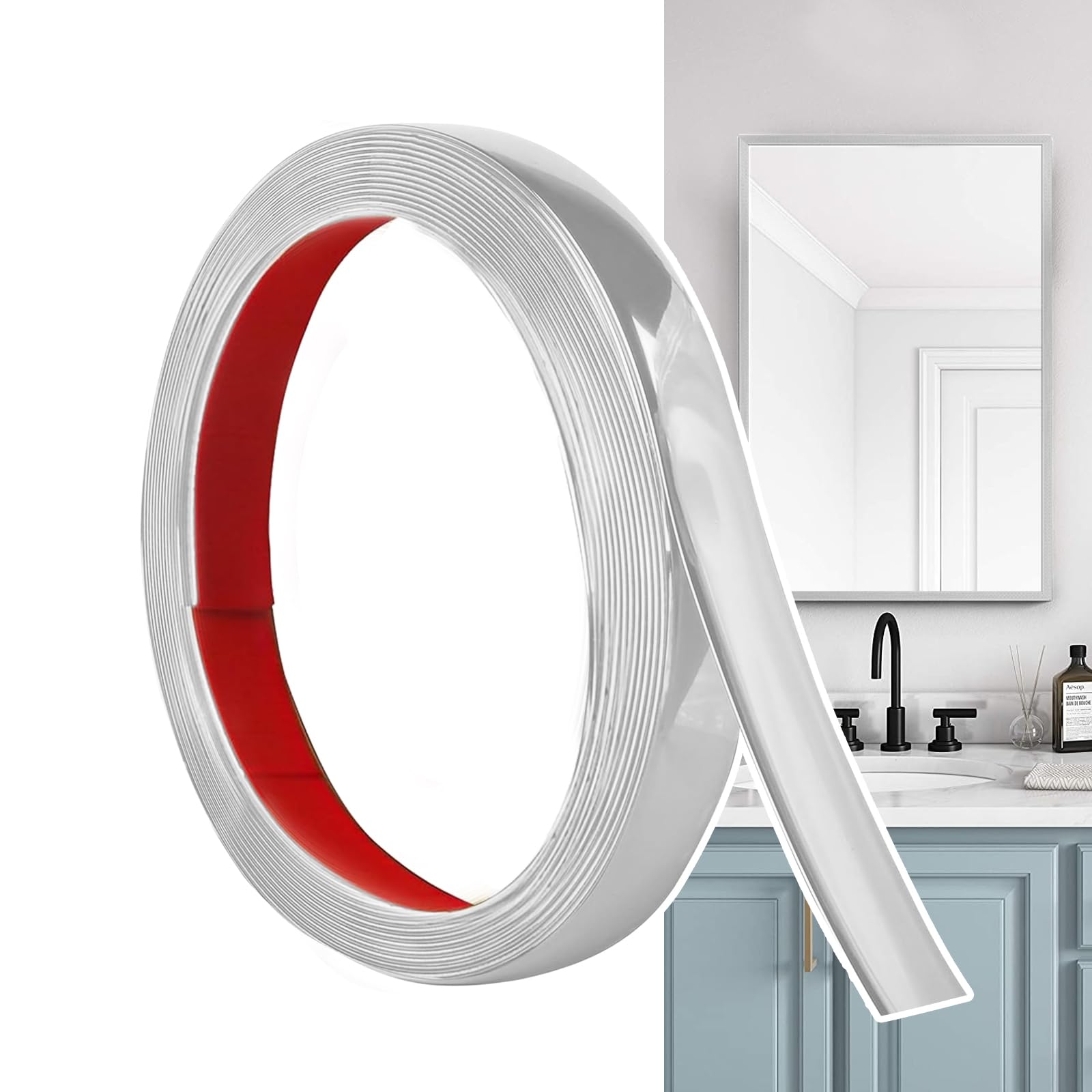 Hengrongshen Self Adhesive Moulding Trim Matte Silver (6M x 2cm) Flexible PVC Peel and Stick Wall Trim Decorative Edge Strip for Wall, Tile, Mirror, Window, Cabinet, Bathroom, DIY Trim
