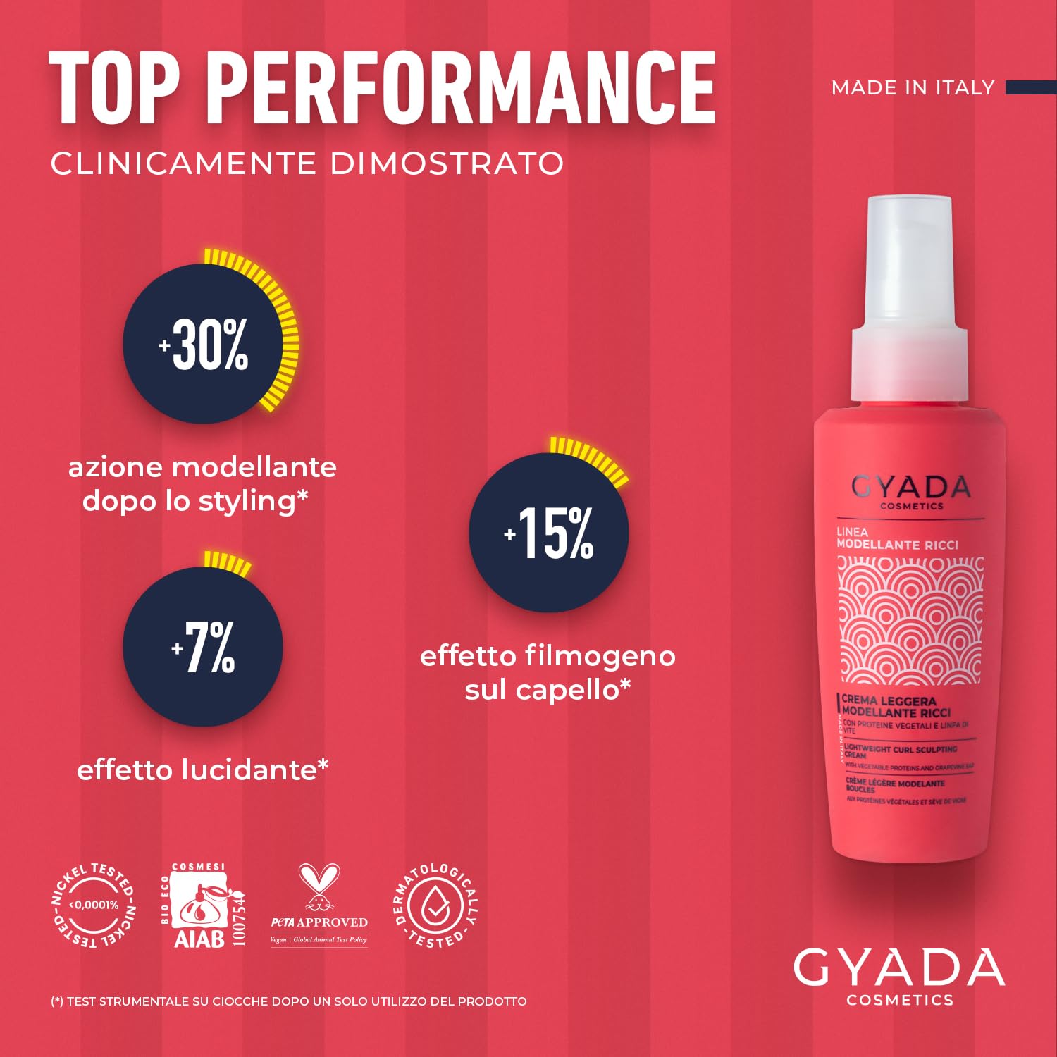 Gyada Cosmetics, Crema Leggera Leave-in Modellante, per Capelli Ricci e Mossi, 97% Ingredienti Naturali, Azione Lucidante e Filmante, Senza Risciacquo, con Proteine Vegetali e Linfa di Vite, 125 ml