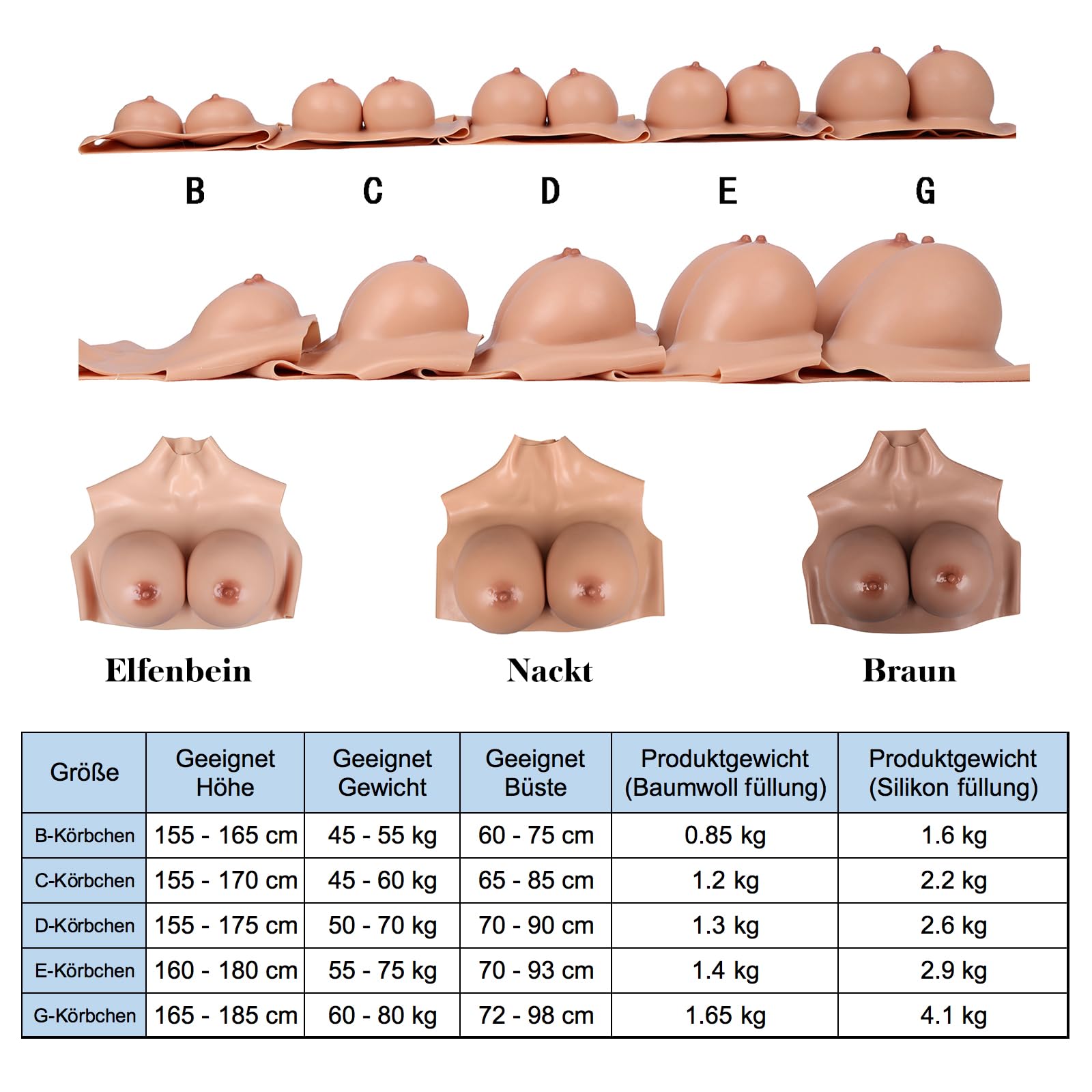 Formes de Seins en Silicone Faux Seins B-G Cup Plaque Mammaire en Silicone Faux Plaque Mammaire pour Travesti Transgenre Cosplay
