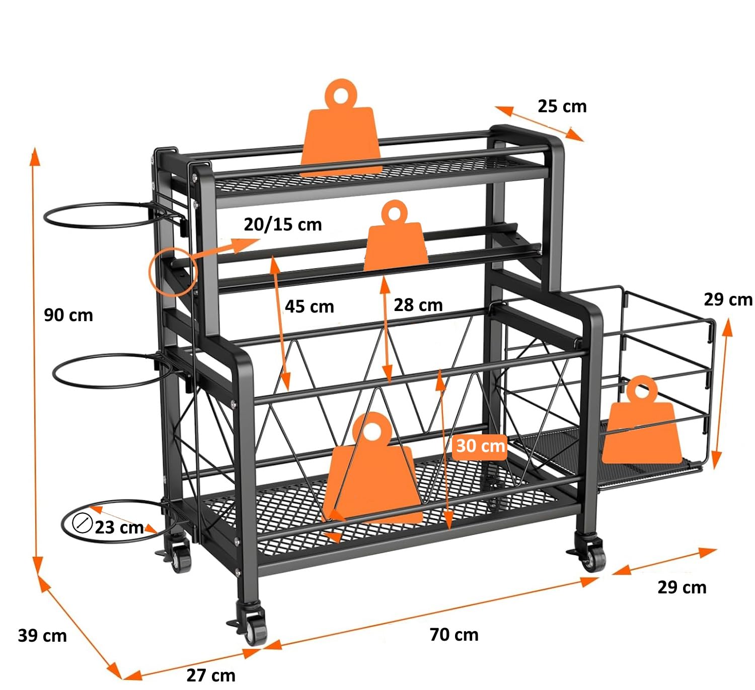 FFitness Rastrelliera per Manubri con Ruote Per Attrezzatura da Allenamento Supporto Pesi Attrezzi Yoga Tappetini Kettlebell Rack Palestra Domestica Gym