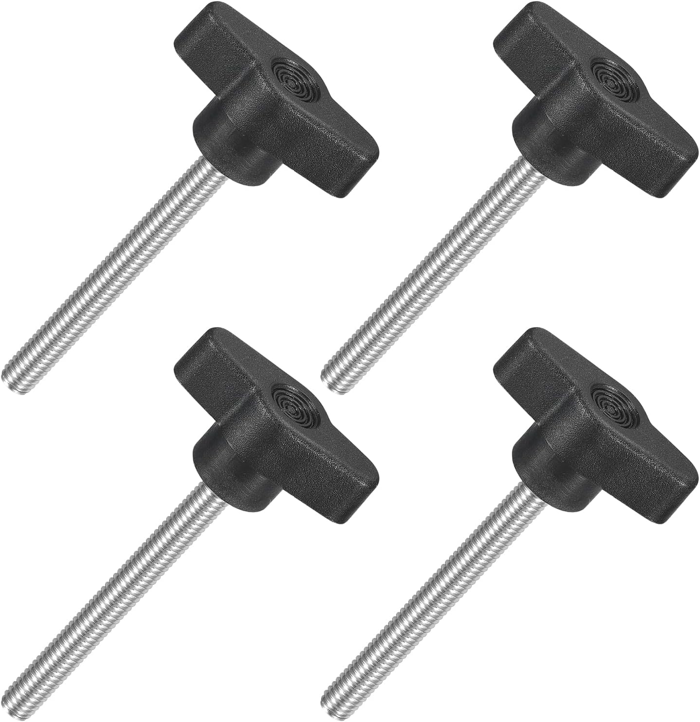 4Pcs Tee Wing Knobs Thumb Screws, M6 x 55mm Clamping Screw Knob Male Thread 304 Stainless Steel T Shaped Thumb Screws Handle 36mm Dia. for Hand Tightening Knob Replacement, Black