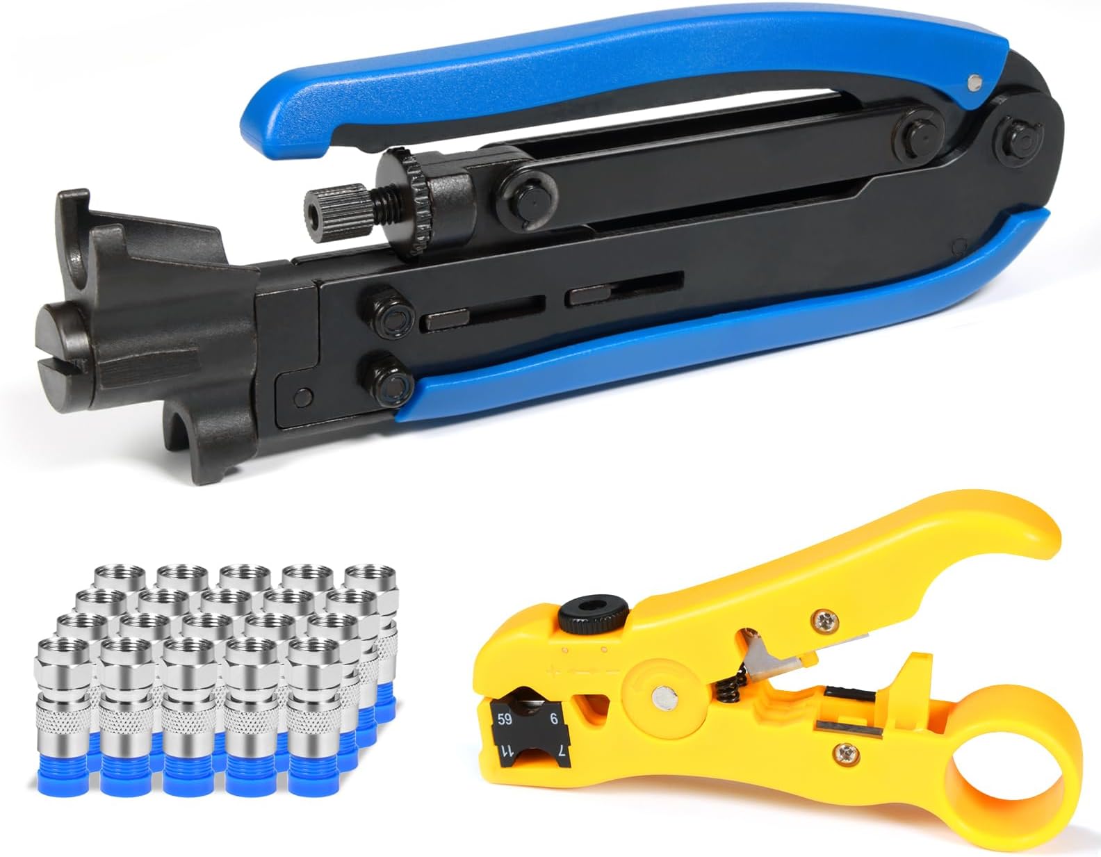 RG6 Compression Tool Coax Cable Crimper Kit RG6 RG11 RG59 F81 with 20PCS F Compression Connectors