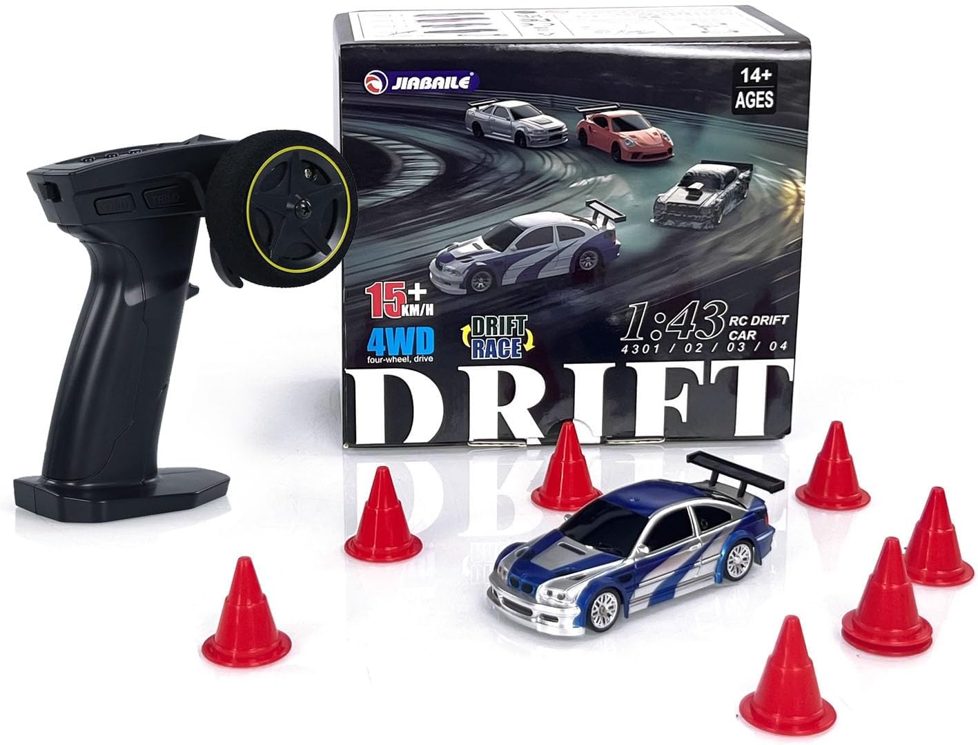 TOUCAN RC HOBBY 1:43 Remote Control Mini Drift Car Race Car Radio Lights Traffic Safety Cone Without a Gyro Blue for Adult