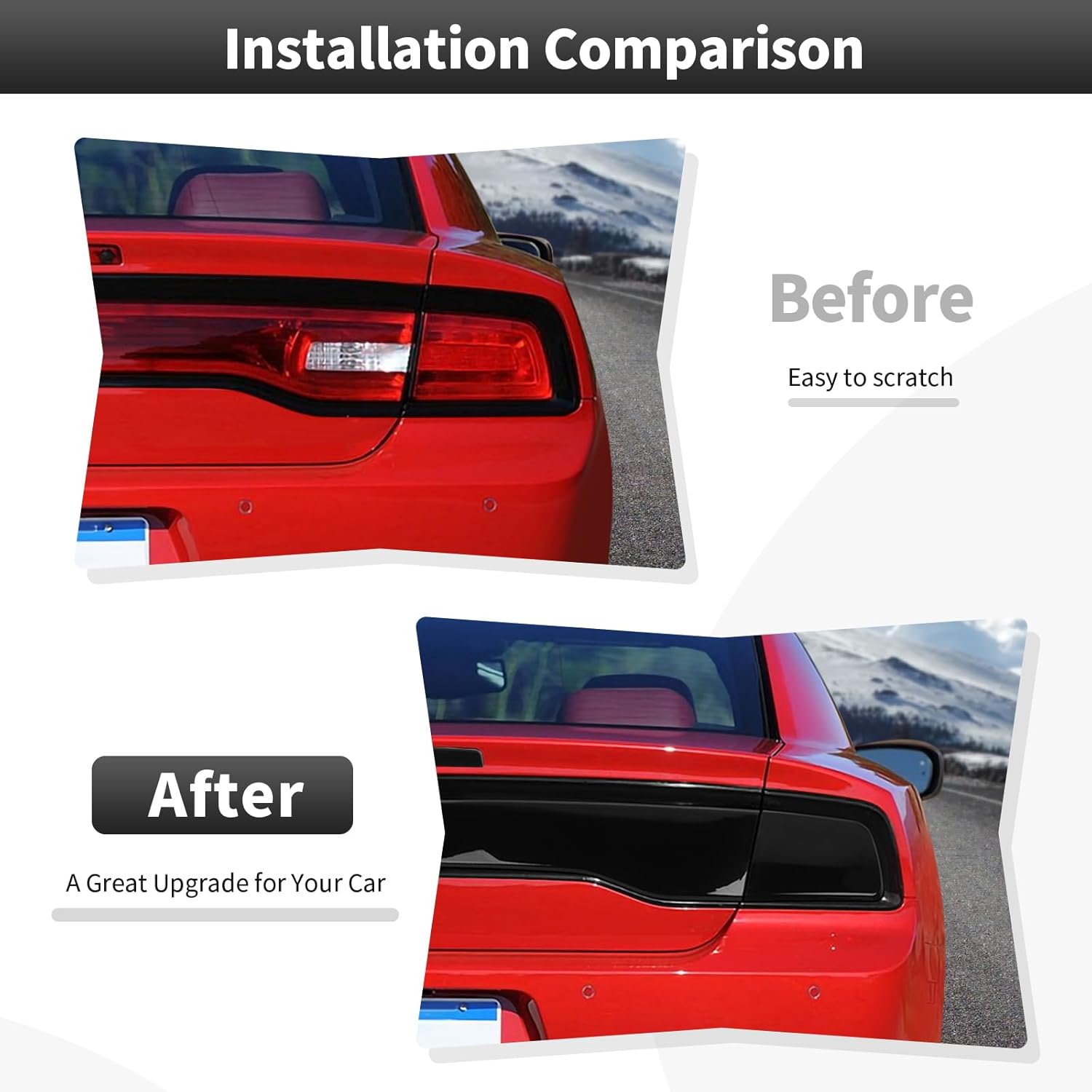 CheroCar Tail Light Lamp Cover+3rd Third Brake Light Cover Fit for Dodge Charger 2011 2012 2013 2014 Smoked Black Tail Light Cover Trim Guard Blackout Exterior Accessories