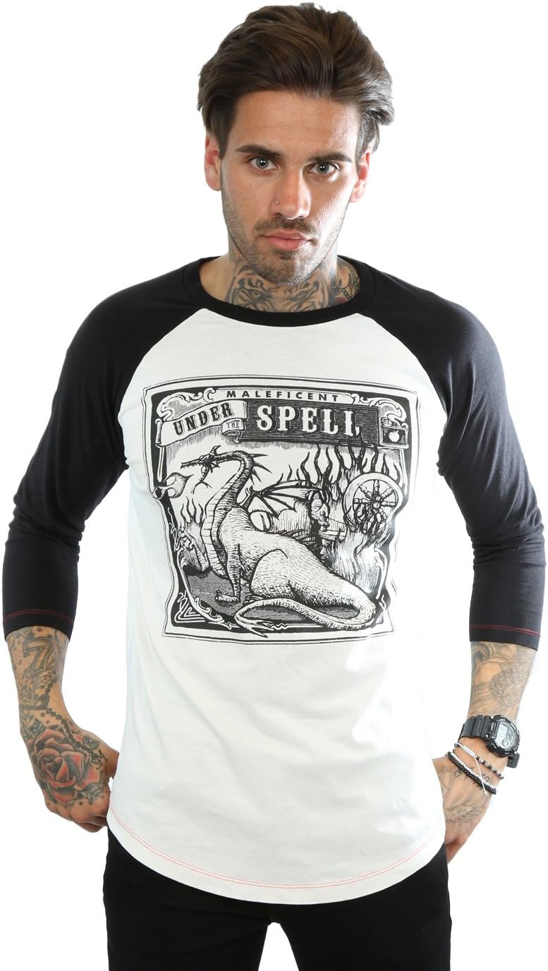 Absolute Cult Aftershow Men's Maleficent Dragon 3/4 Sleeve Baseball Shirt Medium Vintage White/Vintage Black