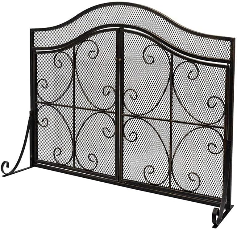Fireplace Screen Guard, Fireplace Screen Fireplace Screen with Door， Extra Large Single Panel Wrought Iron Decor，Guard for Indoor Outdoor (Color : Golden Bronze) (Golden Bronze)