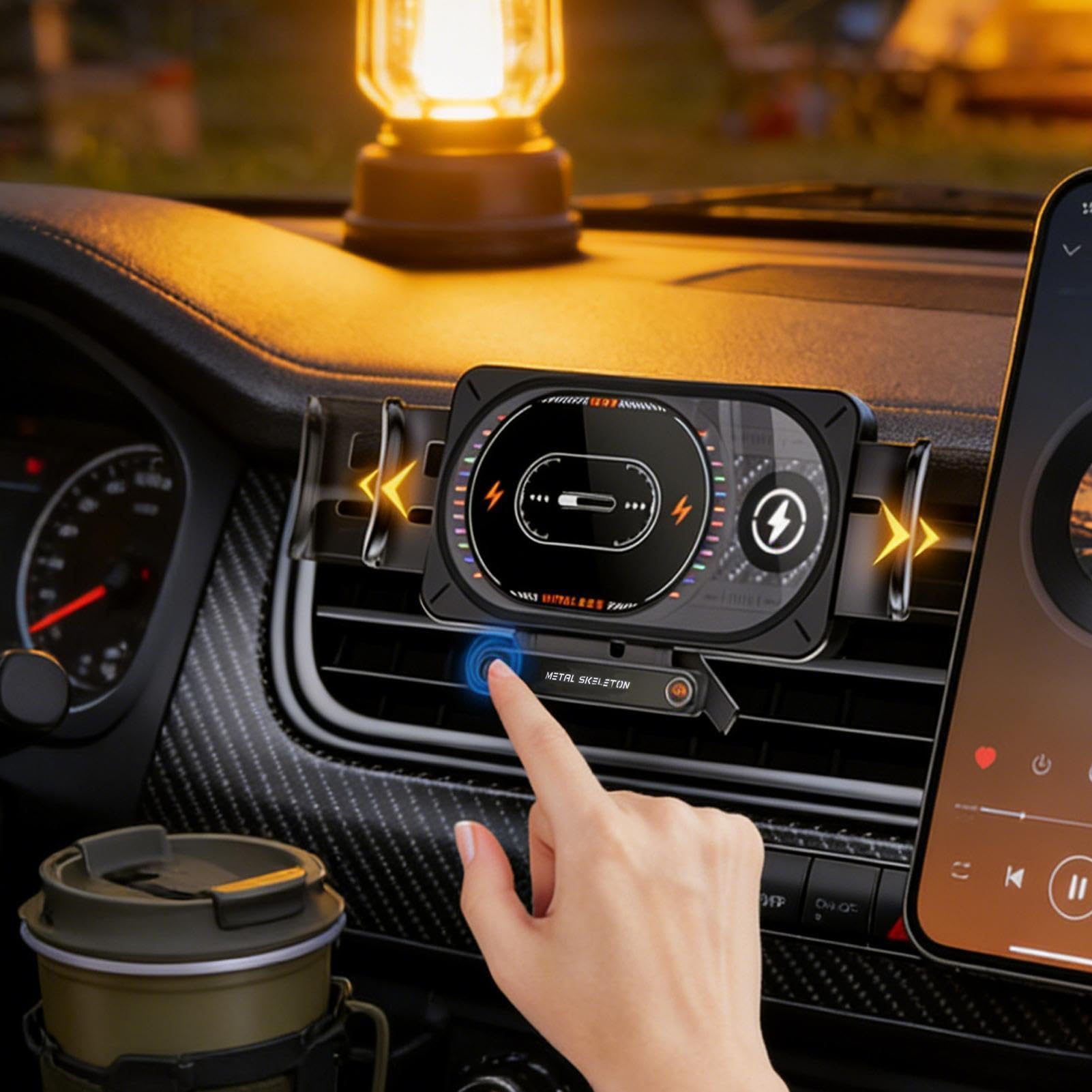 Caricatore Wireless Auto Ricarica Smartphone Rotante | Caricabatterie auto per cellulare per pendolarismo, viaggi d'affari, gite in auto, guidatori, campeggio, berline, camion e