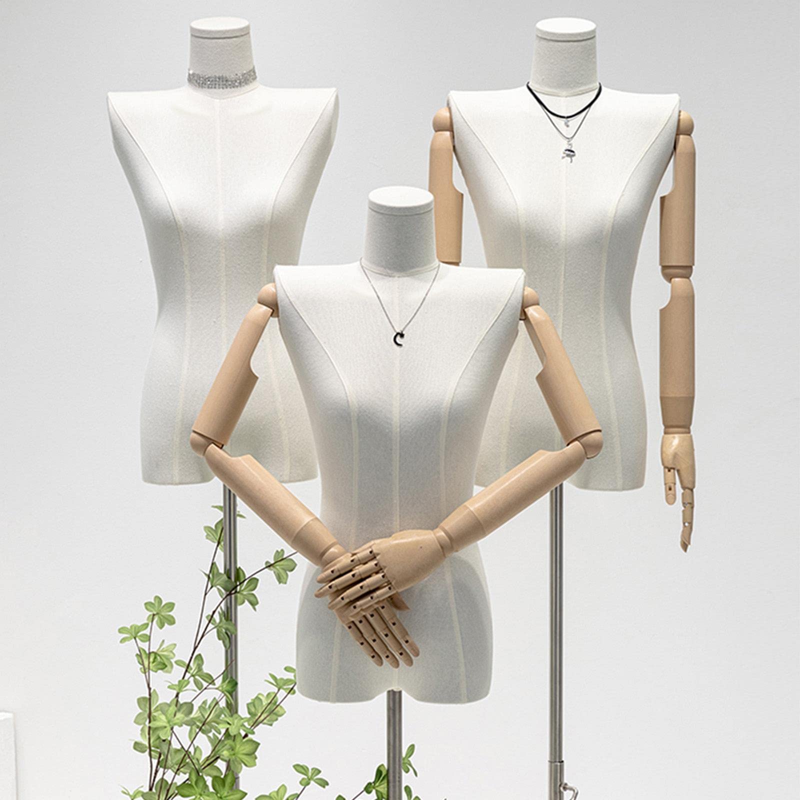 Maniqui Mujermaniqui Costura Mujer, Altura Ajustable Torso de Maniquies con Brazos de Madera, Metal Base para Vestir Exhibición de Joyas Escaparate