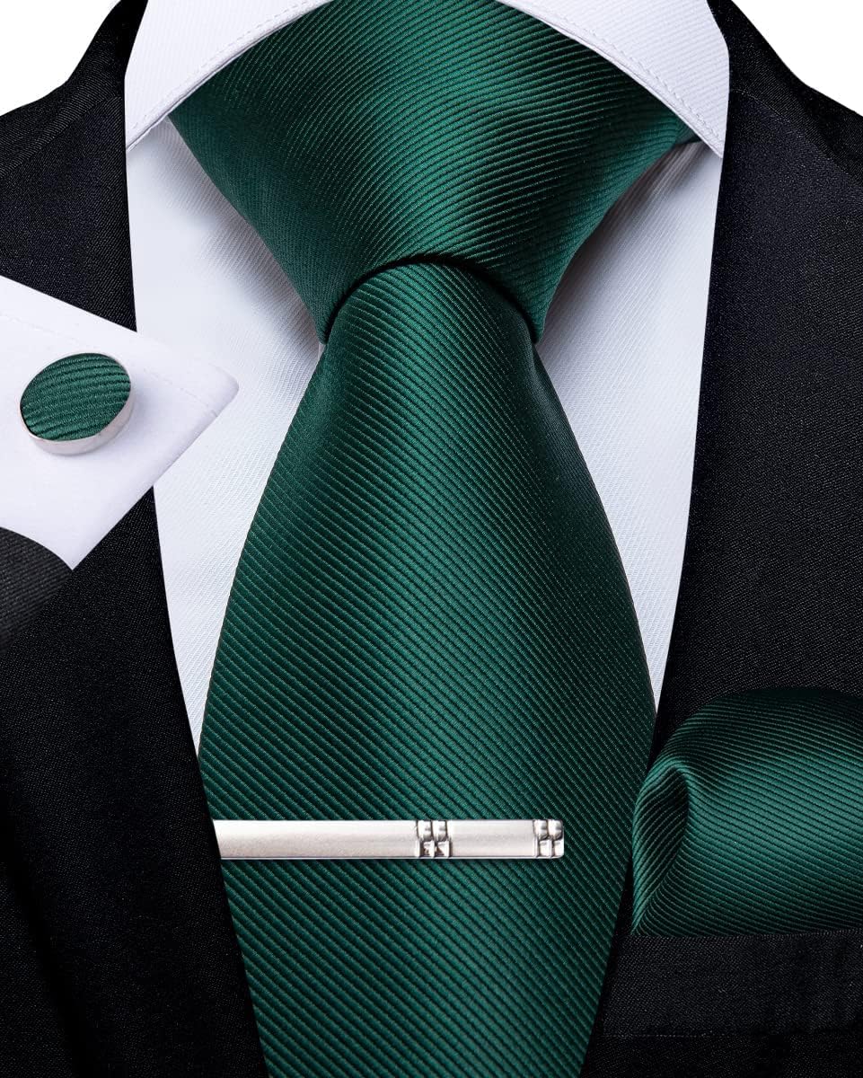 DiBanGu Mens Tie Silk Solid Necktie and Pocket Square Cufflinks Tie Clip Set Classic Formal Ties for Wedding Party