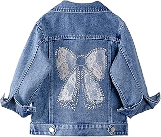 Chaqueta vaquera infantil bordada clásica azul para niñas abrigo cálido informal de moda con cuello y botones diseño elegante para pequeñas temporada otoño invierno