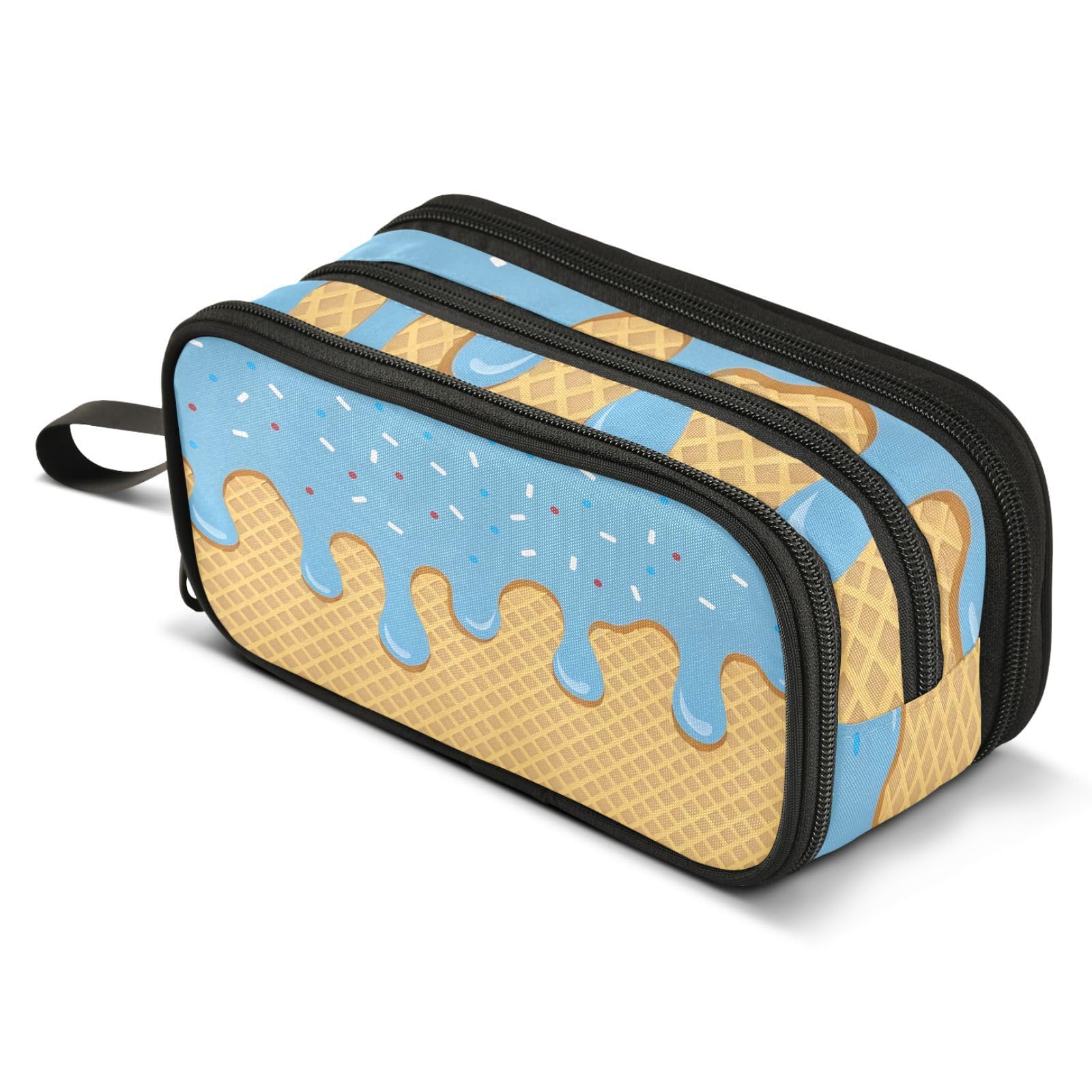 Mnsruu Blue Ice Cream Pencil Case Large Capacity Pen Bag Girls Boys Pencil Pouch Stationery Organizer Holder Zipper Pen Case for School Office