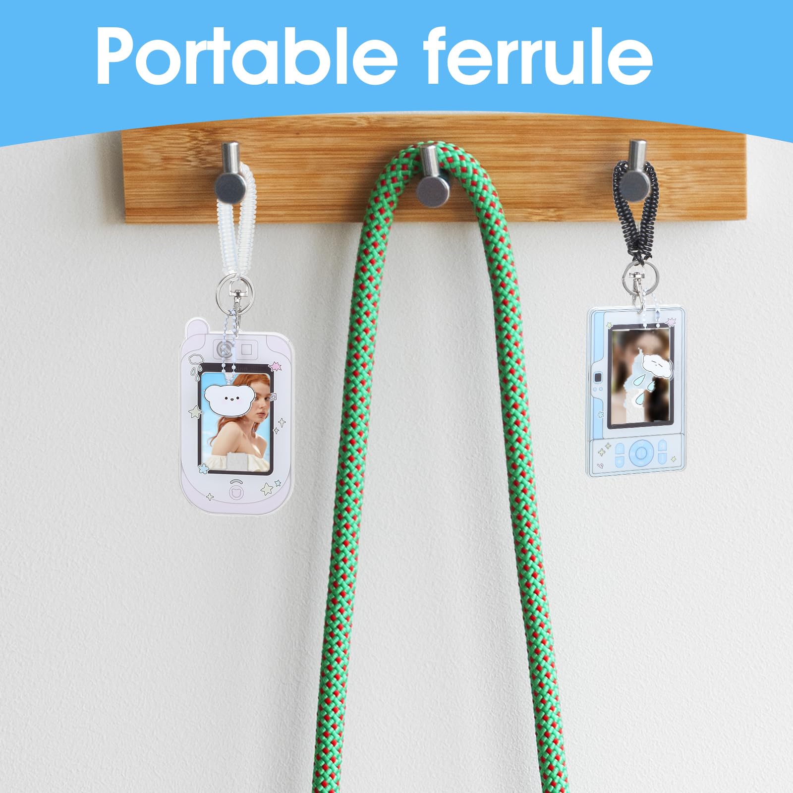 Mabor Fotokaarthouder, 2 stuks, acryl, met sleutelhanger, cartoon, K-Pop, fotokaarthouder met polspoel, Kawaii ID-kaarthouder voor foto, bankpasjes, studentenidentiteitskaart