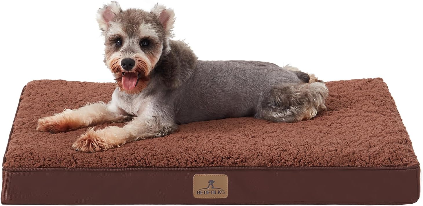 Bedfolks Orthopedic Dog Bed for Medium Dogs - Egg Foam Dog Crate Bed with Removable Waterproof Cover, Pet Bed Mat Suitable for Dogs and Pets Up to 35 lbs (30 x 20 x 3 inches, Brown) 30.0"L x 20.0"W x 3.0"Th Brown