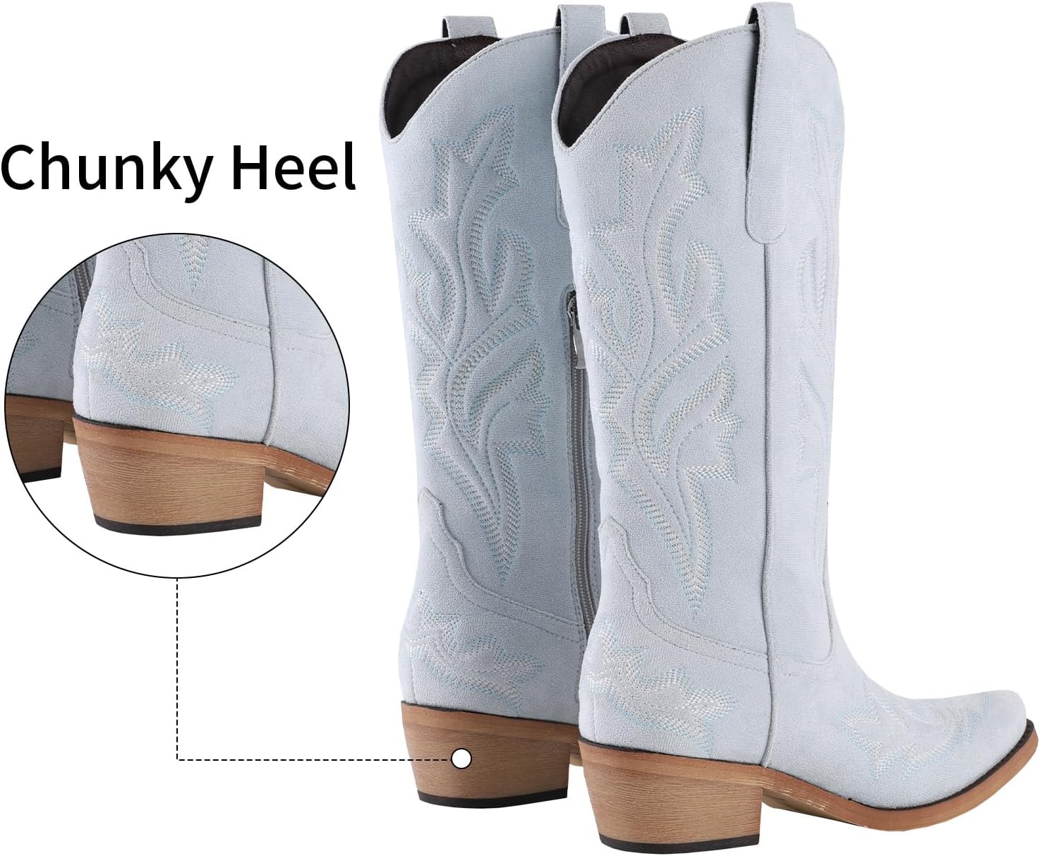 Cowboy Boots for Women Light-Pink Western Cowgirl Boot Pink Comfortable Chunky Heel Wide Calf and Pointed Toe Tall Boot Cute Concert Outfit - Image 2