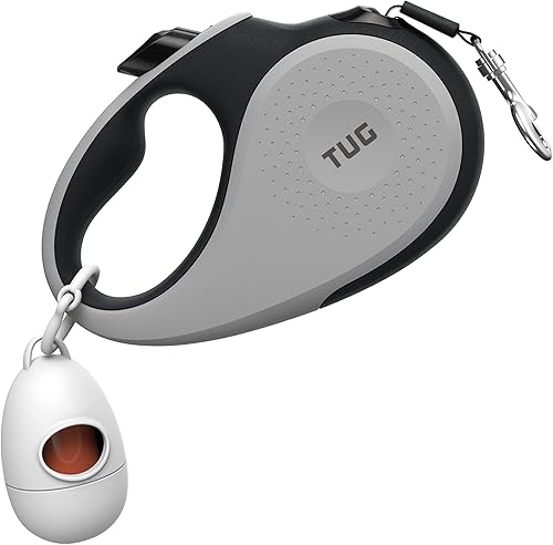 TUG Correa retráctil para perro de 360 sin enredos con dispensador de bolsas de basura (M, gris)