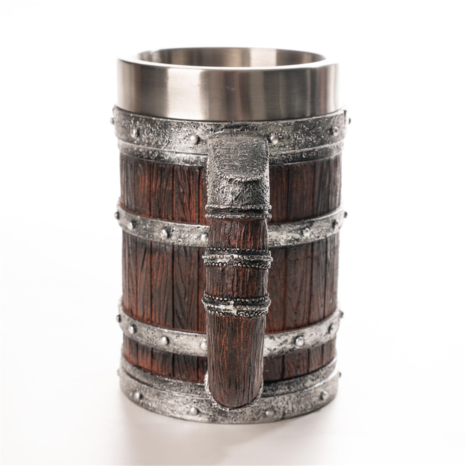 Generisch Chope à bière en bois avec isolation à double paroi, grande capacité, tasse en résine, gobelet intérieur en acier inoxydable pour boissons chaudes et froides, gobelet historique