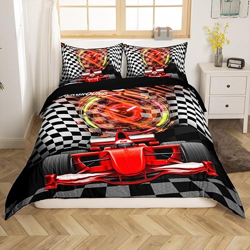 Vista 40 de Feelyou Juego de ropa de cama de coche de carreras y avión en blanco y negro – Funda de edredón y funda de edredón para niños y adolescentes