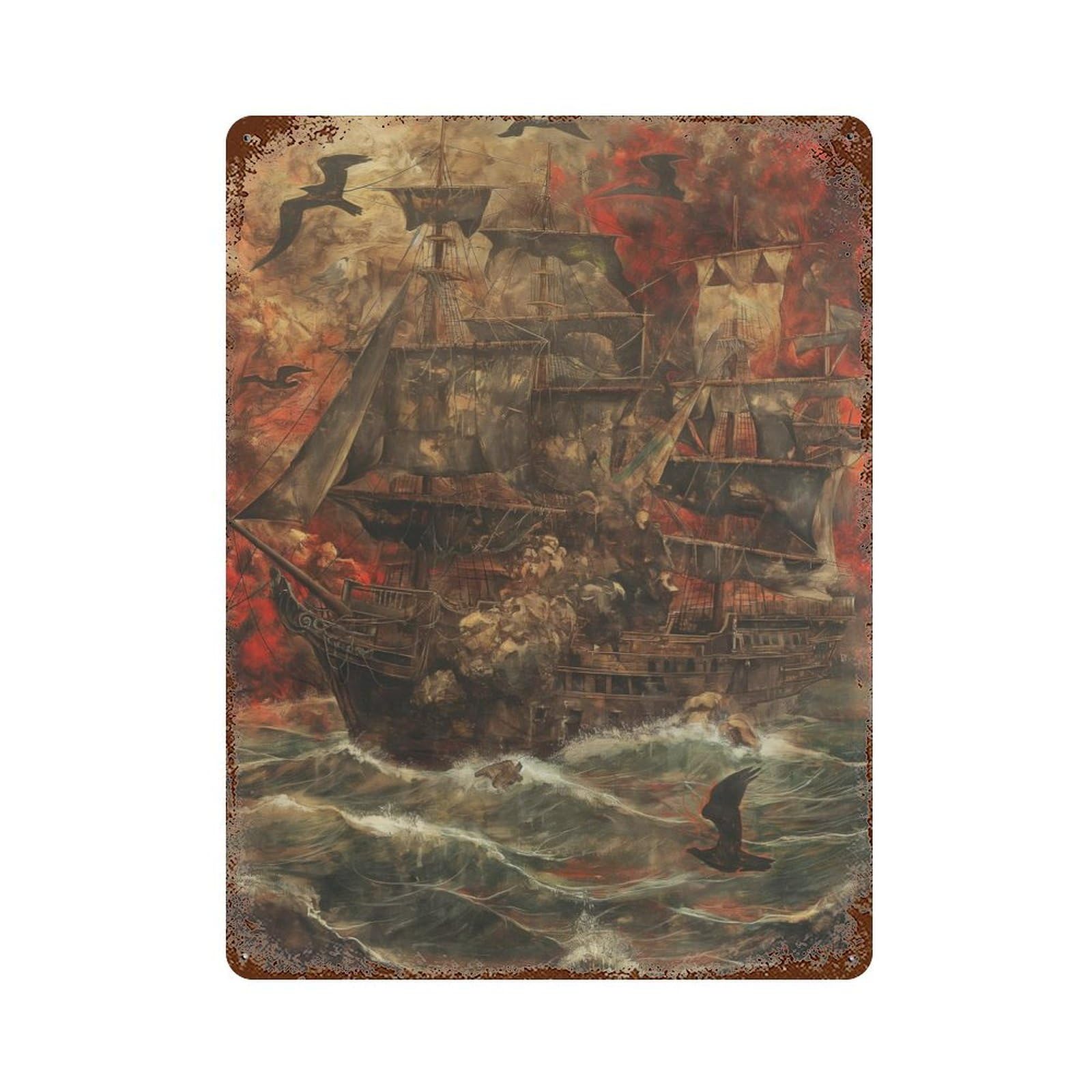Lone Ship Sails The Ocean 15.7"x11.8" Vintage Rust Metal Sign, Shabby Chic Decor for Garage, Bar And Workshop Decor