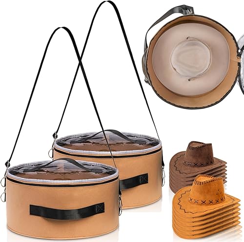 Paquete de 2 cajas de almacenamiento para sombreros con tapa, caja plegable de fieltro de 15 pulgadas, organizador redondo para sombreros de viaje,