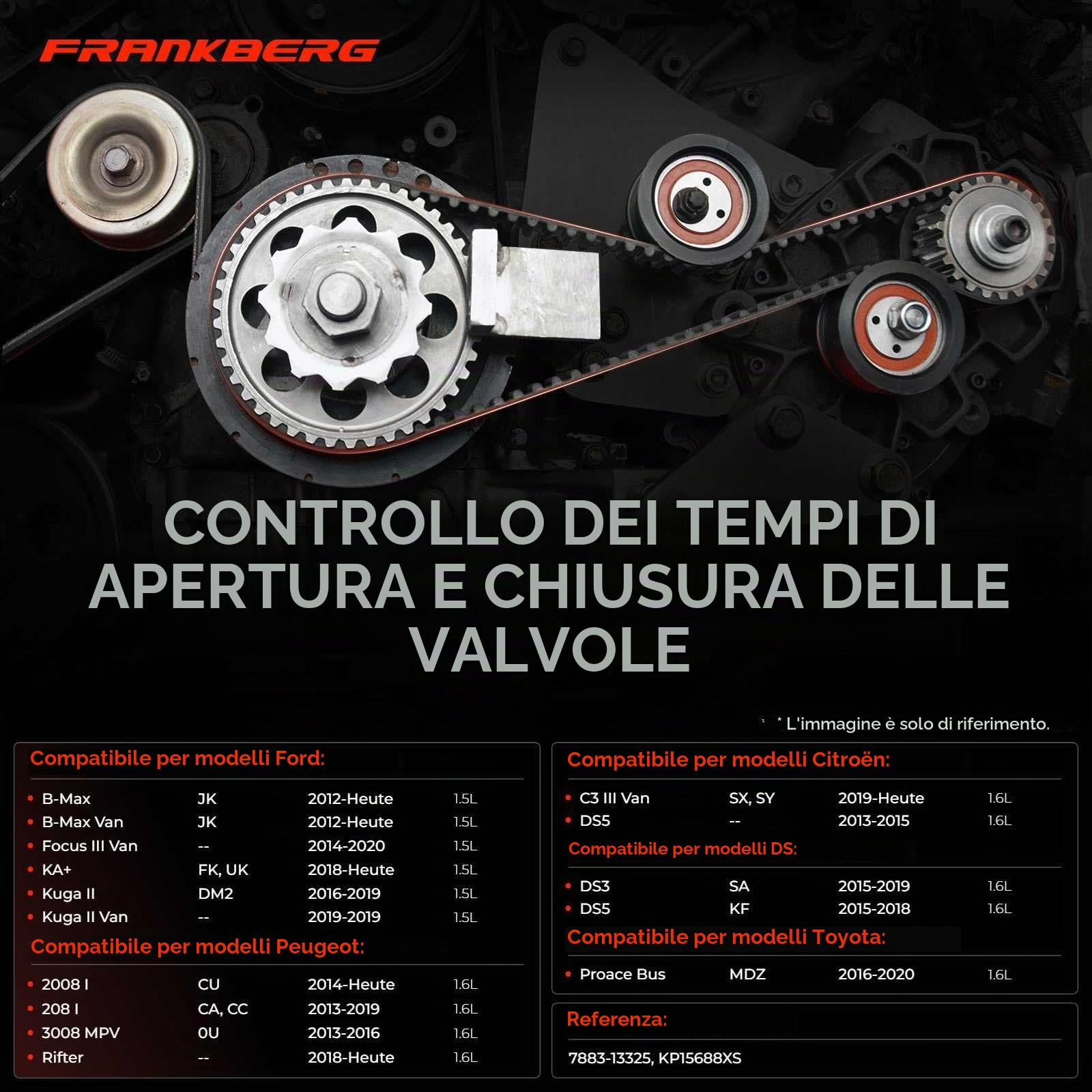 Frankberg Kit cinghia di distribuzione set cinghia di distribuzione | Compatibile con: Proace Verso Bus MPY, C-Max II Van, Grandland X A18 P1UO, Fiesta VII Van, 308 II L3 LB LH LP LW