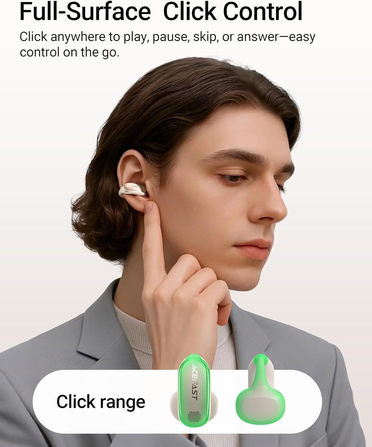 ACEFAST AceClip Pro Open-Ear Earbuds, Wireless Clip-On Earbuds with 3× Larger Drivers, Outdoor Boost Mode, AI Noise Cancelling Calls, 28H Playtime, IP55 Waterproof, App & Click Control, Lightweight