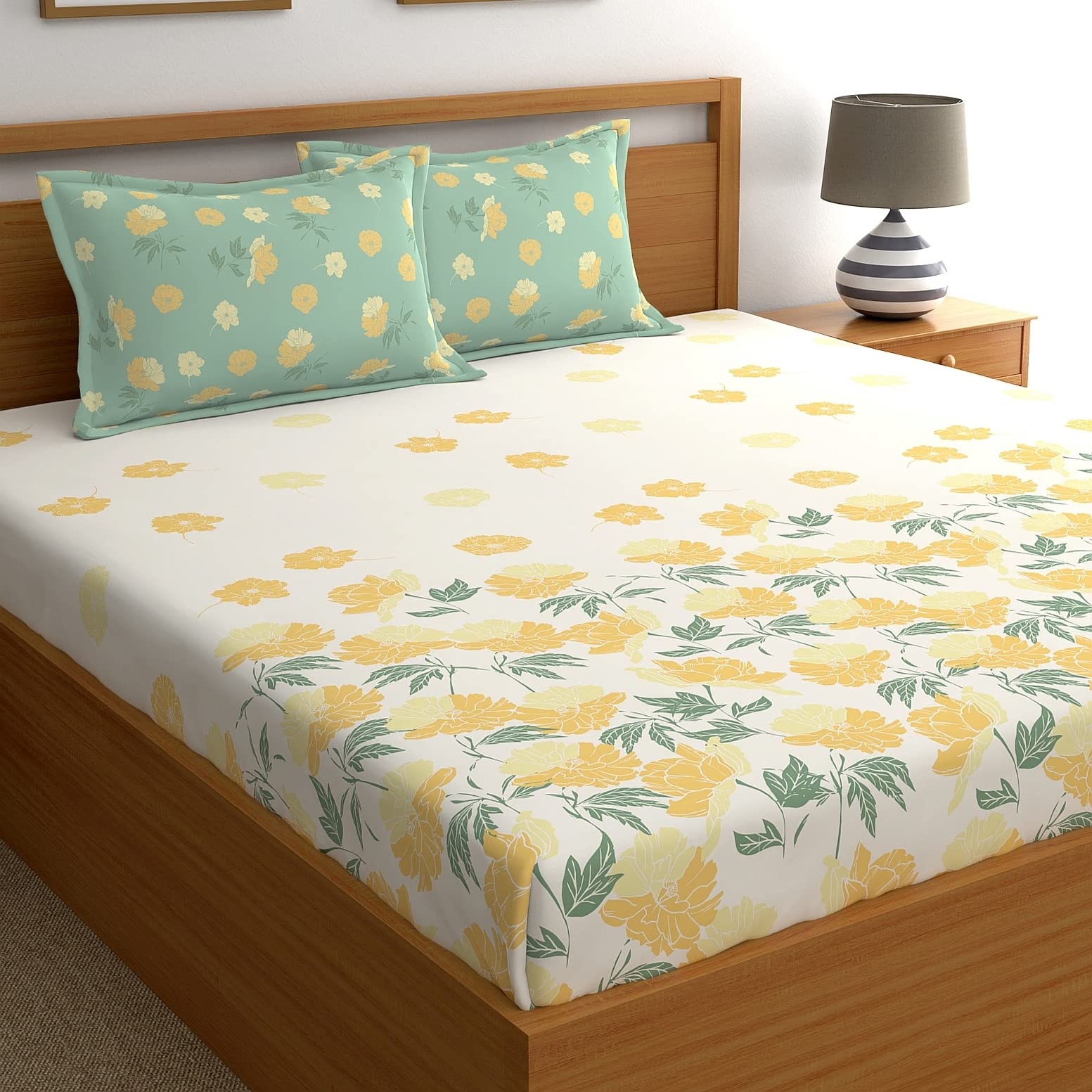 Dreamscape 100% Cotton King Bedsheet with 2 Pillow Covers - (Size 87 x 98 inches, 140 TC, Colour - Blue)