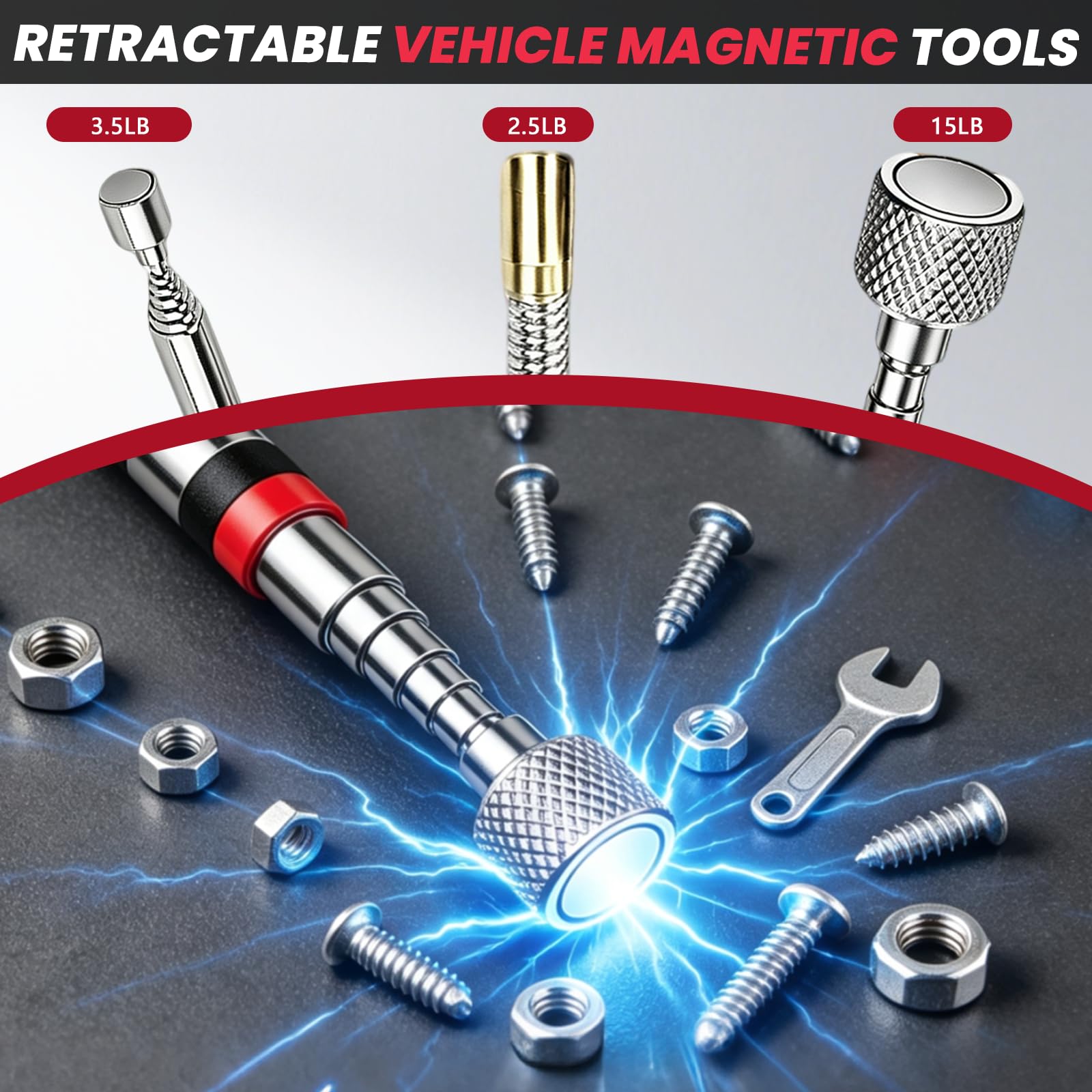 BRGD 3 Diverse Misure Supporto Magnetico Flessibile, Tappetini Magnetici per Attrezzi con 4 Magneti Telescopici per Recuperare Piccoli Oggetti, Chiavi e Ricambi Auto