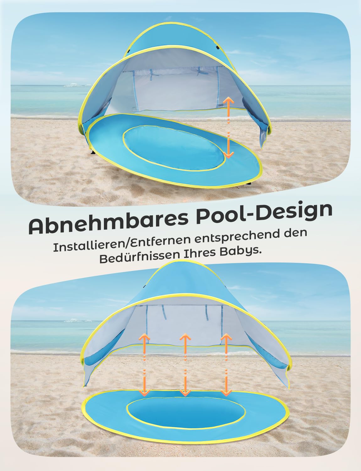 Glymnis Baby Strandmuschel Strandzelt Pop-up Baby Strand Zelt mit trennbarer Pool UV-Schutz UPF 50+ Sun Shade Shelter für Kleinkinder und Baby