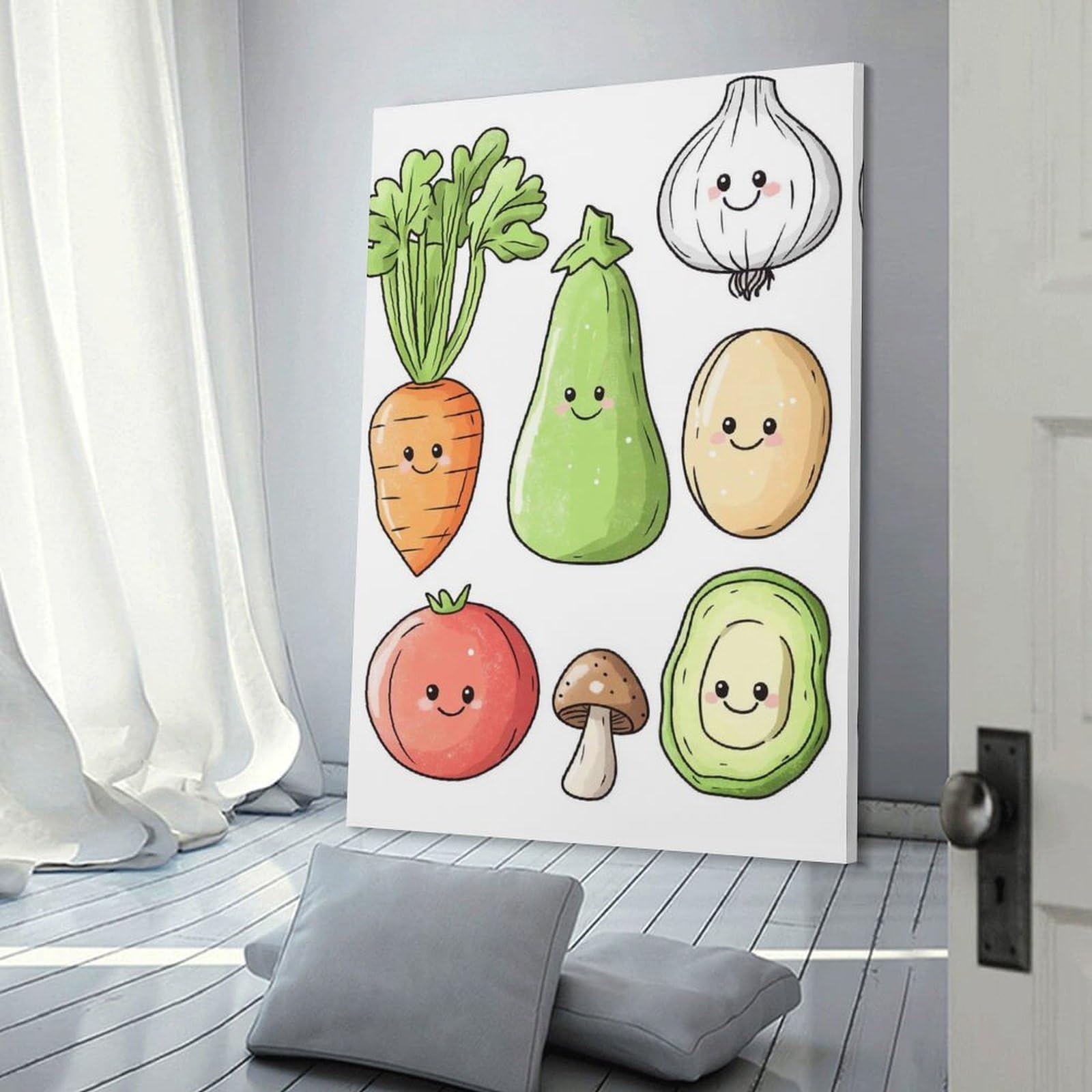 Junmoney Wall Art Print Cute Veggie Friends, 16x24inch(40x60cm), for Hallway, Bedroom Or Modern Interiors, Thoughtful Wall Decor for Art Lovers