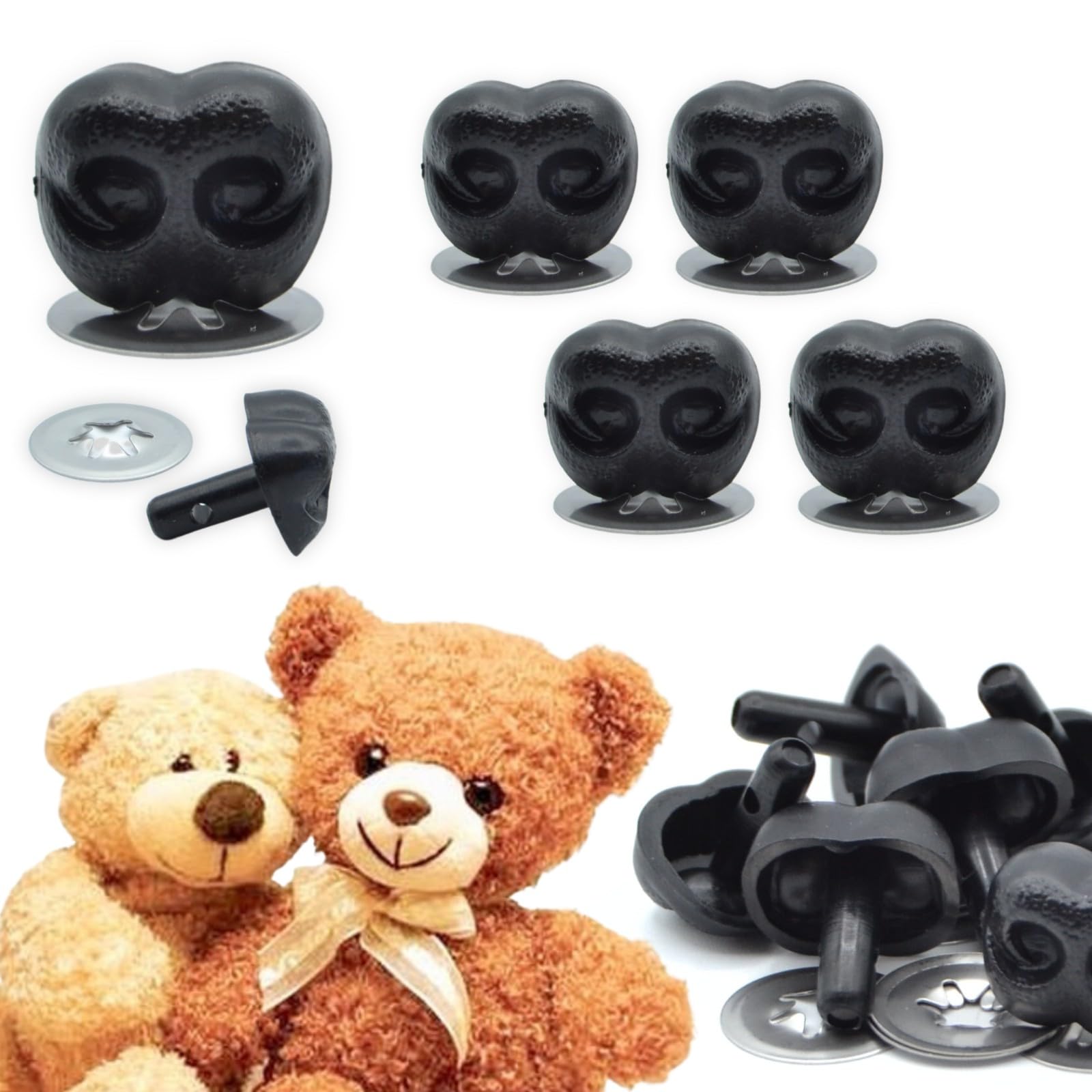celloexpress 30mm x 24mm Black Animal/Dog NOSES with Metal Backs - Teddy Bear & Soft Toy Making Detailed Noses - Pack of 4