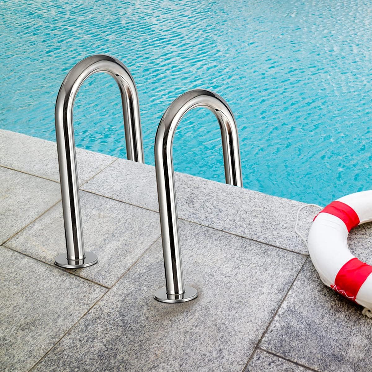 RELAX4LIFE Escalera de Piscina de Acero Inoxidable con 3 Peldaños Antideslizantes, Escalera Piscina Desmontable para Piscina, SPA y Parques Acuático, Carga 150kg, 55x25x132,5cm, Plateado