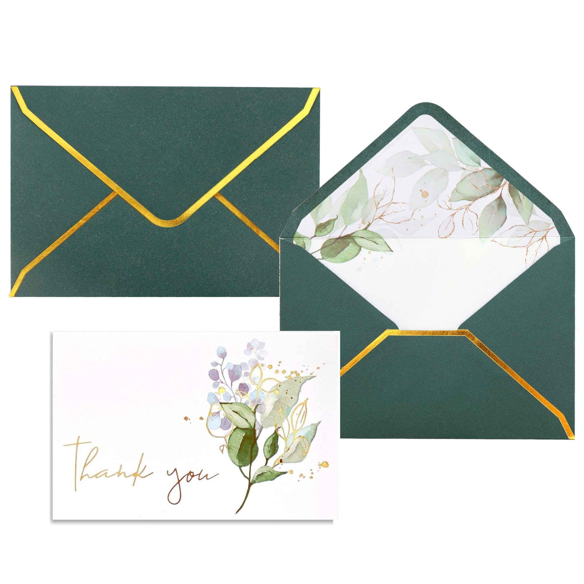 Robuste Dankeskarten mit Umschlägen – 36 Stück, goldfarbene Notizen, 10,2 x 15,2 cm, für Babyparty, Hochzeit, kleine Unternehmen, Abschlussfeier, Beerdigung, Braut (grün)