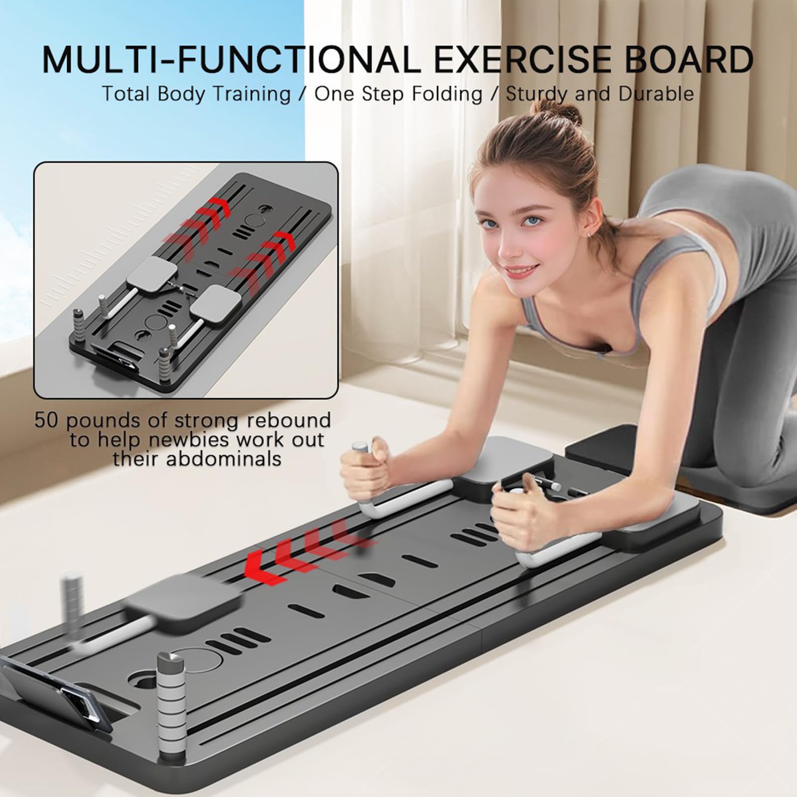 Pilates-Tisch – Faltbare Pilates-Platte für Übungen zu Hause, Fitness-Studio zu Hause, mit elastischen Bändern für Fitnessübungen