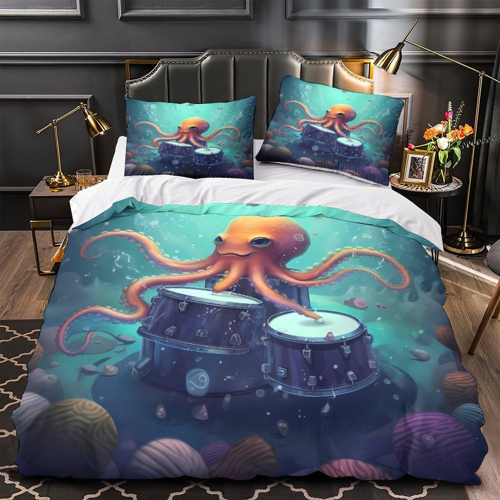 Parure de lit pieuvre super king 260x220cm en microfibre 3D