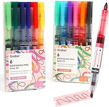 Grabie Dual Tip Notetaking Pens (3.5mm Chisel + 0.5mm Needle), Dual Tip Highlighter Markers for Journaling, Colored Pens for Note Taking and Adult Coloring Books (2 value pack)