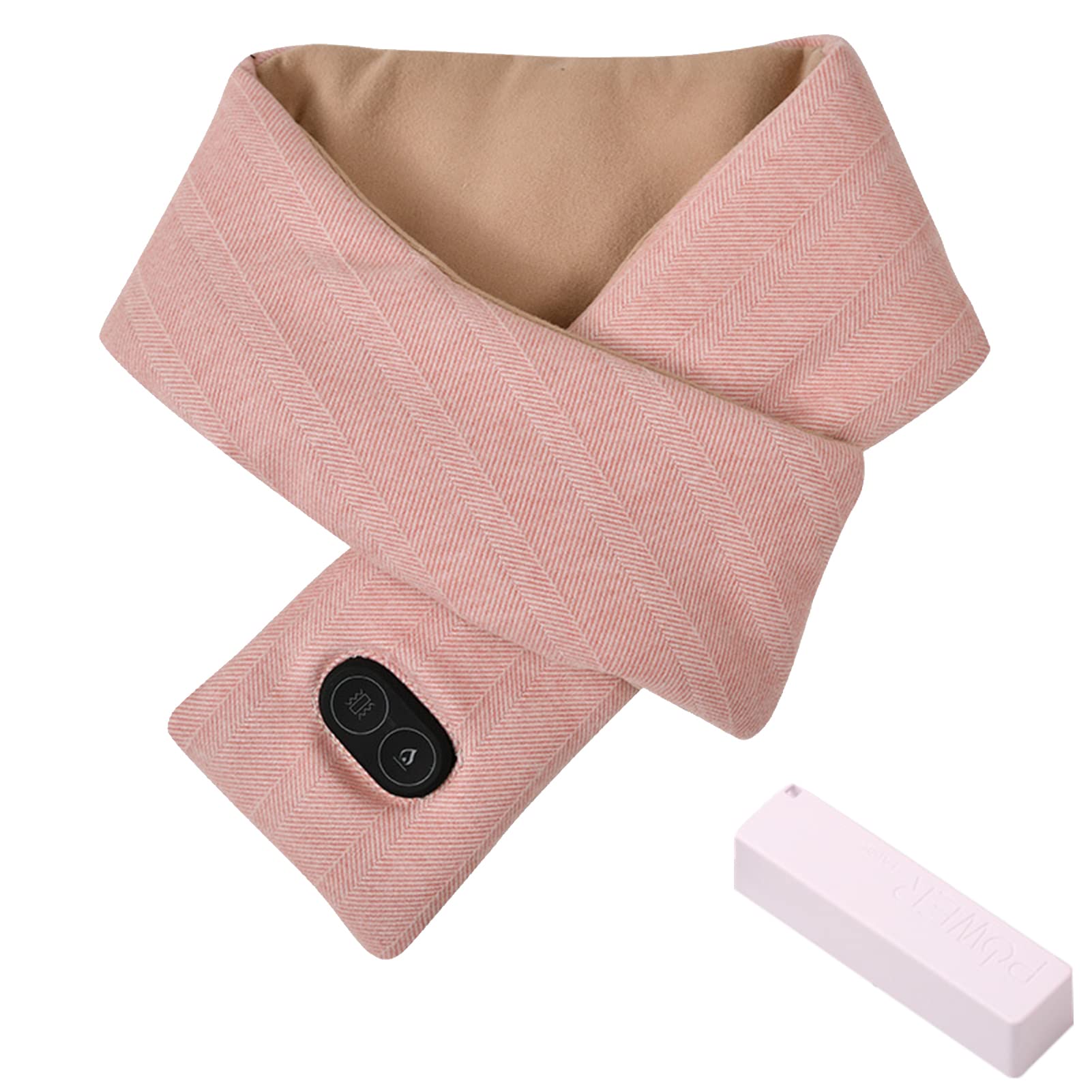 Bufanda calefactora USB inteligente recargable con 3 niveles de temperatura ajustables; cojín calefactor cerámico de masaje por vibración (rosa, con banco de potencia)