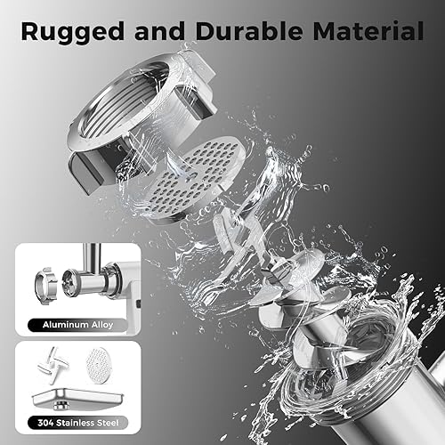 Miniatura 8 de Picadora de carne, picadora eléctrica de carne con máquina de relleno de salchichas y kit de kubbe, picadora de carne de cuerpo metálico con 3