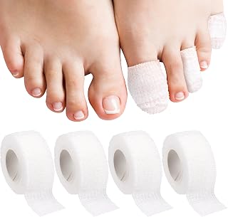 4 Rolls 1 Inch Self Adhesive Bandage Wrap, Elastic Bandage Tape for Broken Toes Fingers Protector, Wrist Ankle Sprains Swelling - White (14.7 Ft /4.5 M in Length Per Roll)
