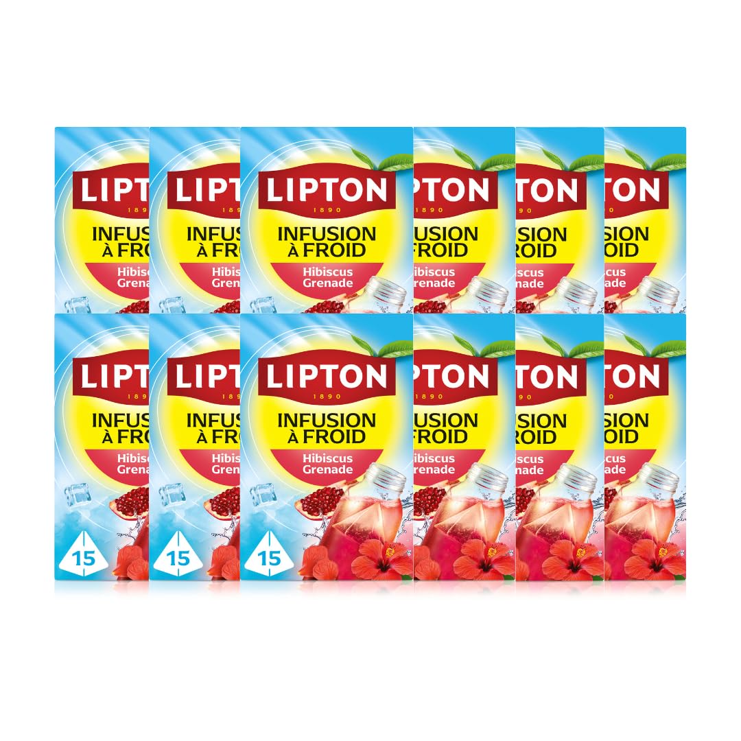 Lipton, Infuse à Froid, Infusion à Froid, Goût Hibiscus Grenade, Idéale pour le Thé Glacé, Ingrédients d'Origine 100% Naturelle, 15x12 Sachets Pyramid, 180 Sachets