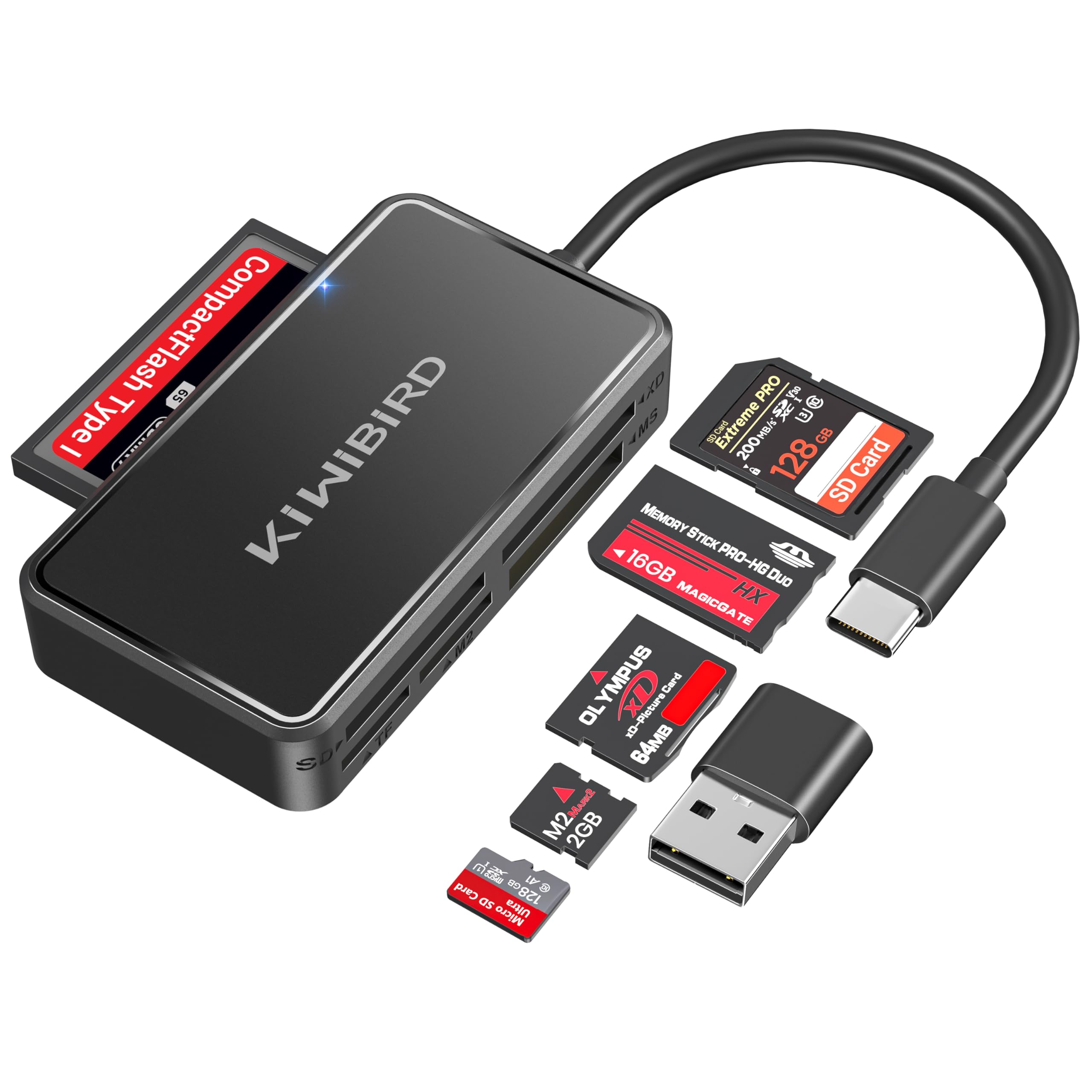 Photo 1 of *** WHITE *** KiWiBiRD SD Card Reader, CF Card Reader USB C, Memory Stick Pro Duo Reader