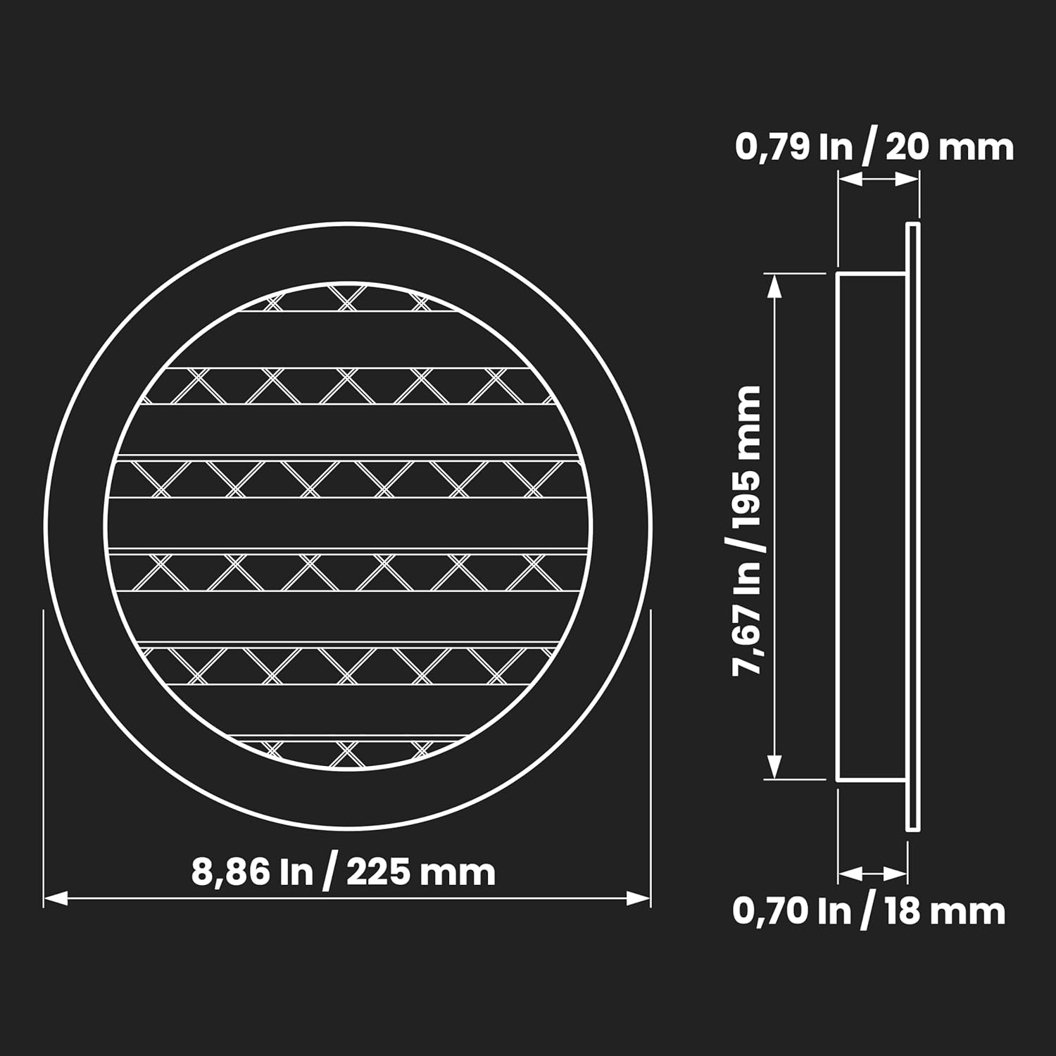 Repa Market 8 Inch (Duct Opening Size) Aluminum Gable Vent - Shed Vents with Screen - Round Wall Vent - Outside Vent Covers for House - Ceiling Air Vent Covers, Foundation Vents for Crawl Space