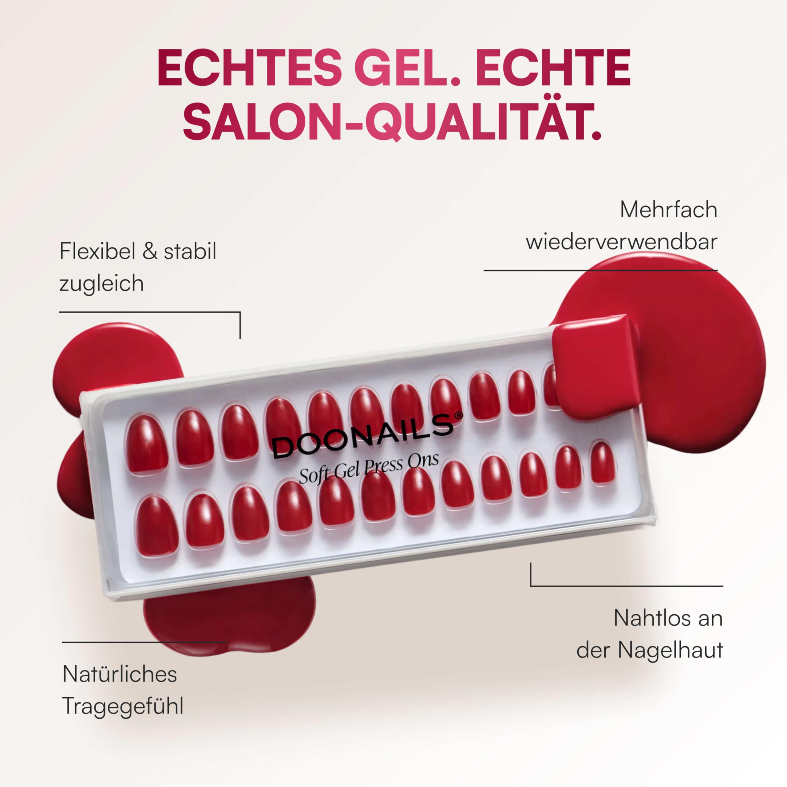 DOONAILS® Soft Gel Press On Nails 30er Set Love Paris – Almond Short Dunkelrot – Nägel zum Aufkleben, Full Cover Fake Nails, Salonqualität