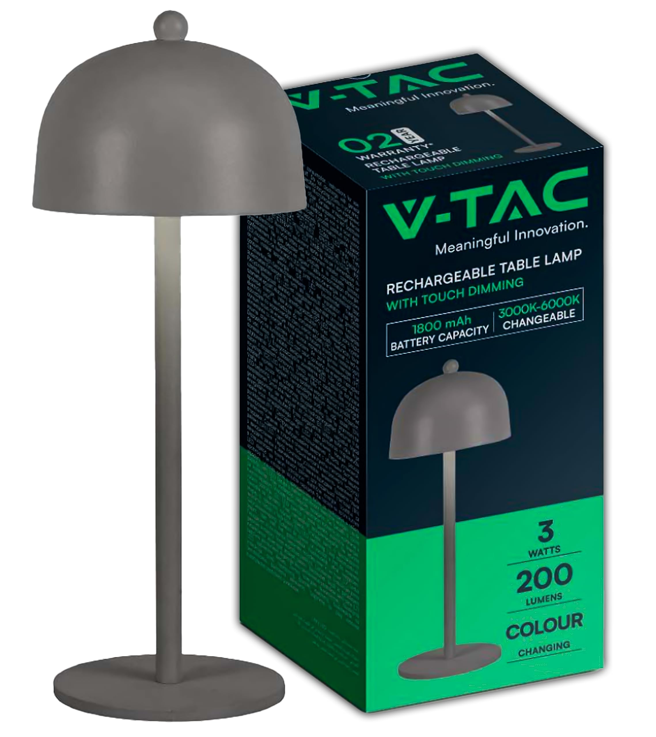 V-Tac Vt-1052 Lampada Led Da Tavolo 3w Cct 3in1 Colore Grigio Ricaricabile Con Usb C Touch Dimmerabile 115x300mm - 7987