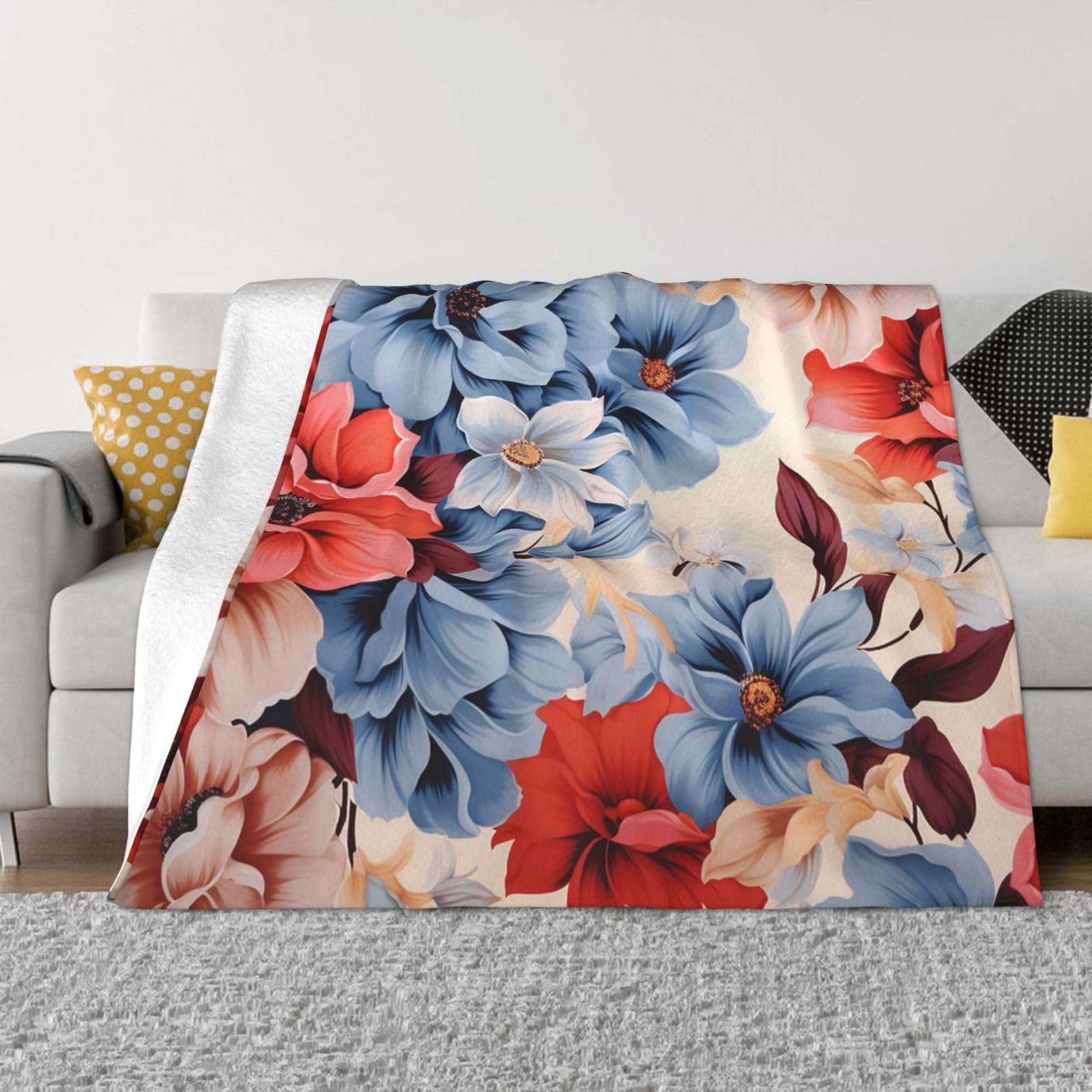 Couverture en microfibre floral OUSIKA 150x130cm plaid canapé doux