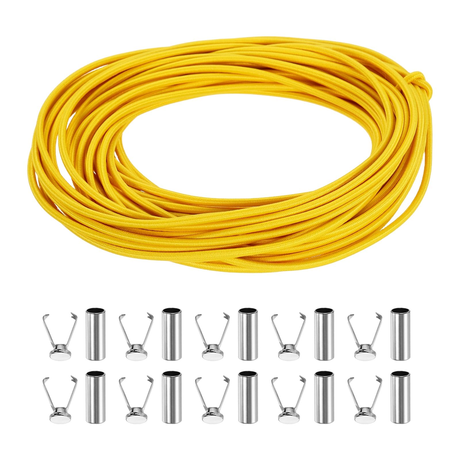 sourcing map Elastic Band Cord, 1/8 Inch x 98 ft Colored Round Elastic String with Cord End Cap, Polyester Stretch Beading Elastic Cord for Drawstring, Bracelet, Sewing, Notebook, Golden Yellow