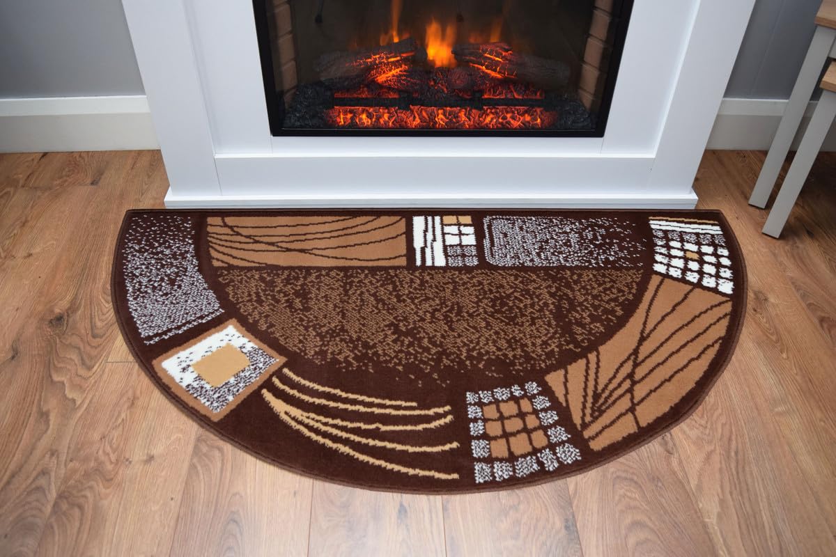 SrS Rugs Fireside Rug for Living Room Half Moon Hearthplace Mat Soft Pile (Brown Border) — image 1